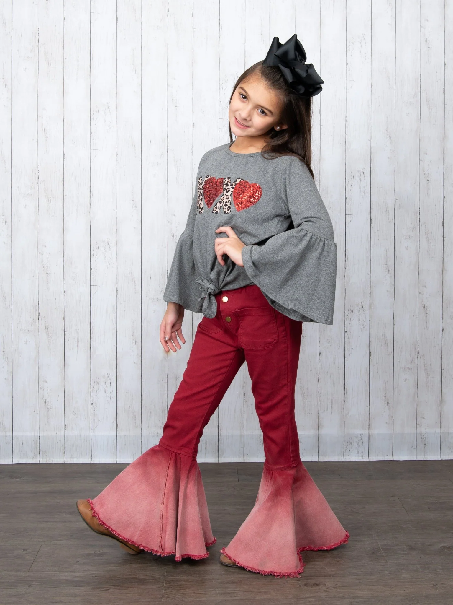 Leopard "XOXO" Tie Top & Denim Bell Bottoms Outfit - Image 4