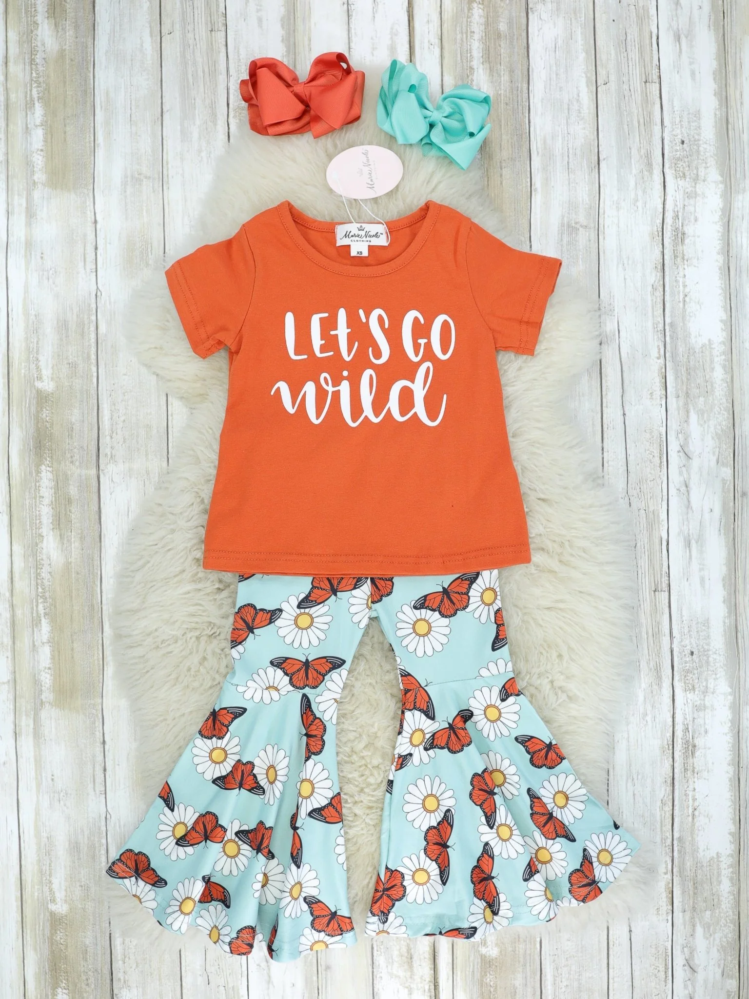 "Let's Go Wild" Top & Butterfly Bell Bottoms Outfit
