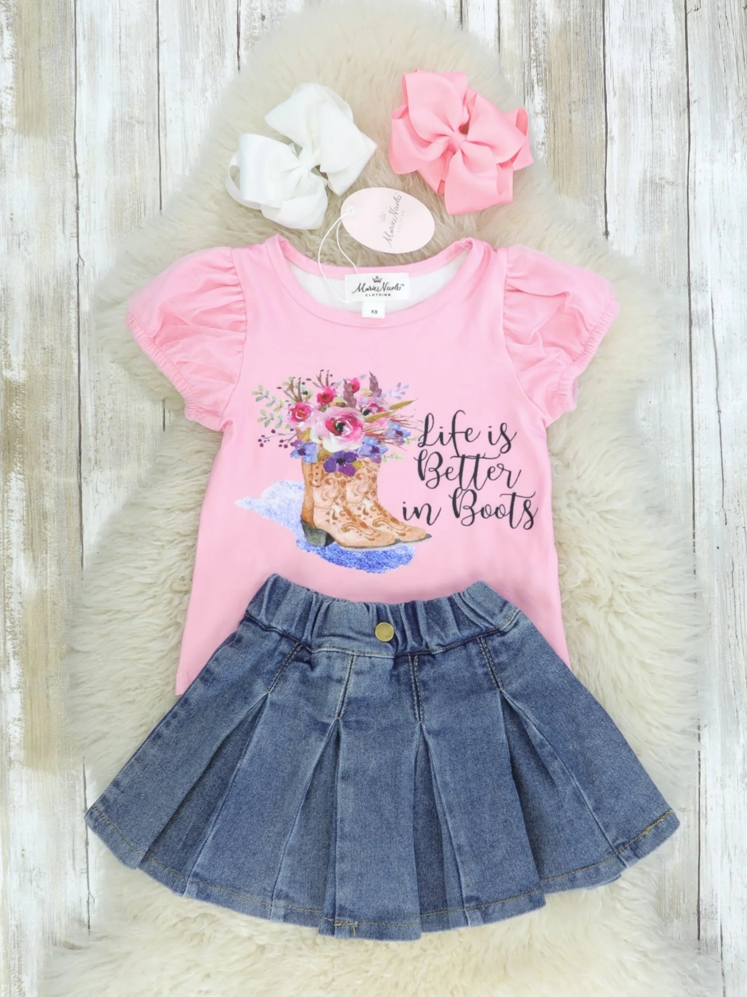 Life Is Better In Boots Shirt & Denim Skirt Outfit - Image 2