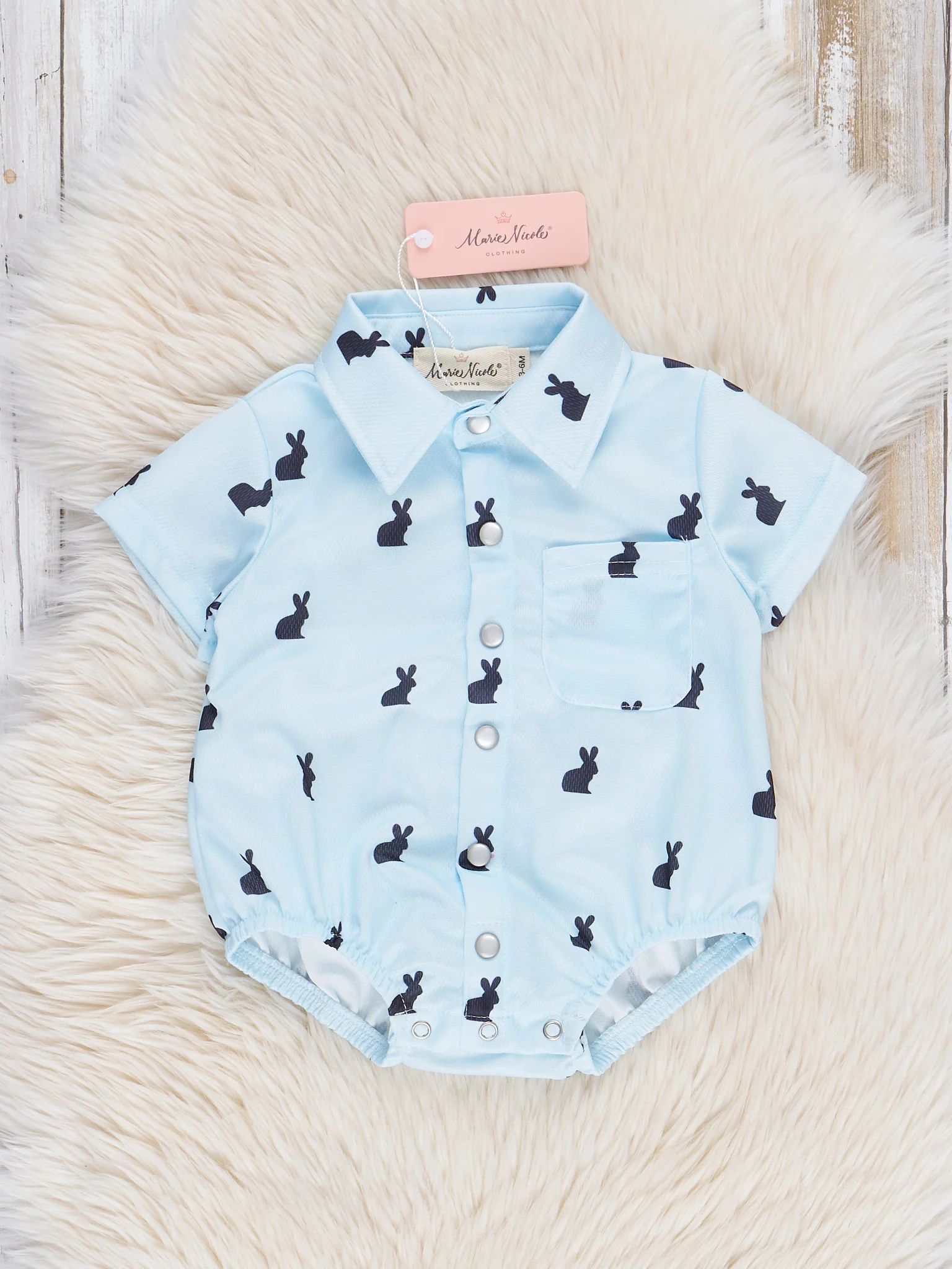 Light Blue Bunny Button Up Bubble Romper