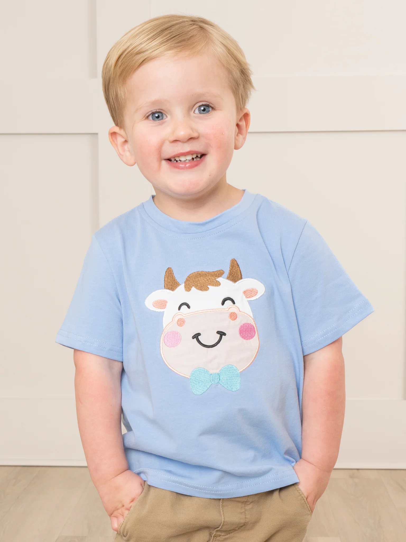 Light Blue Embroidered Sweet Cow Shirt