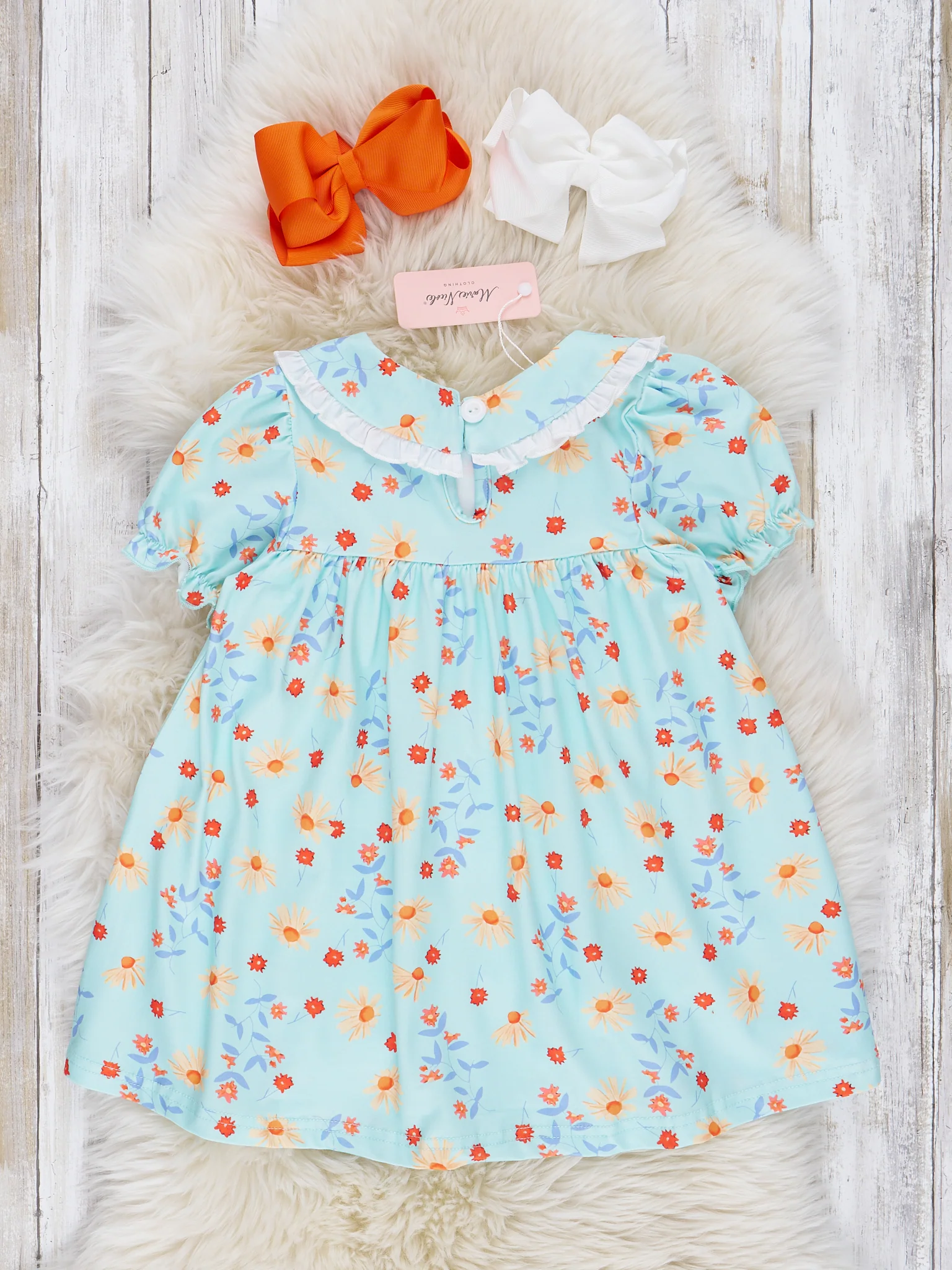Light Blue Embroidered Turkey Ruffle Dress - Image 2