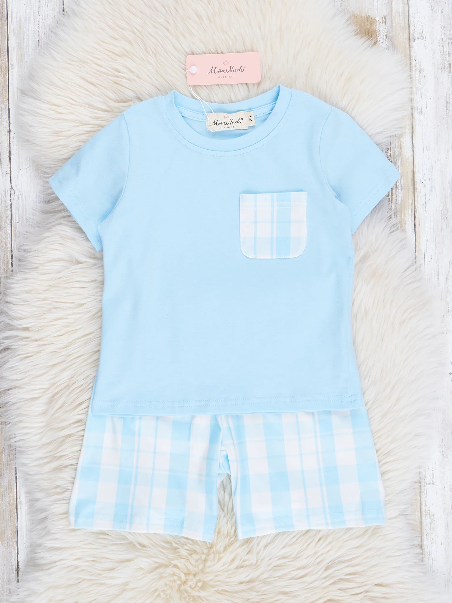 Light Blue Gingham Pocket Outfit - Image 2