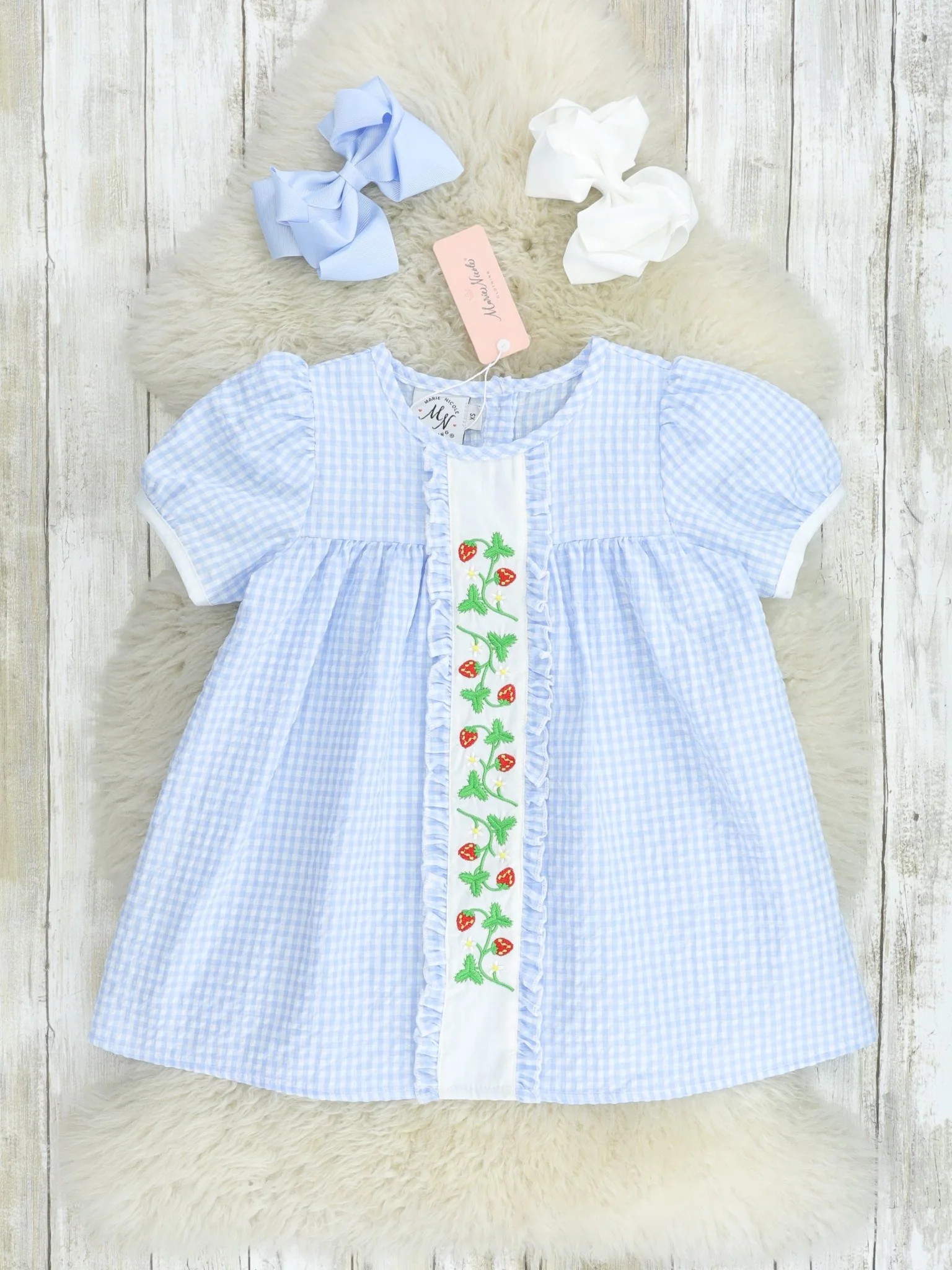 Light Blue Gingham Strawberry Dress