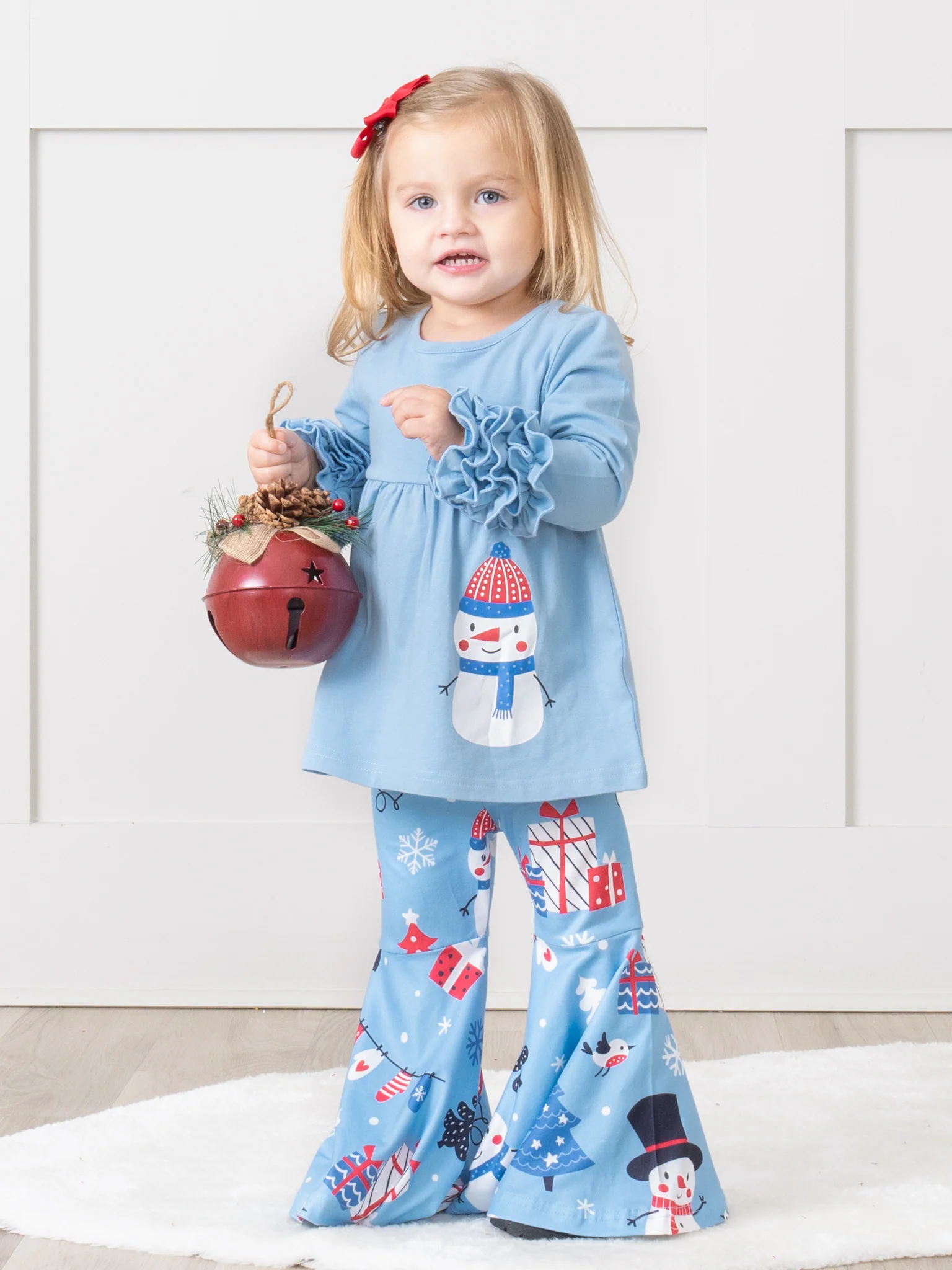 Light Blue Mr Snowman Swing Top Outfit