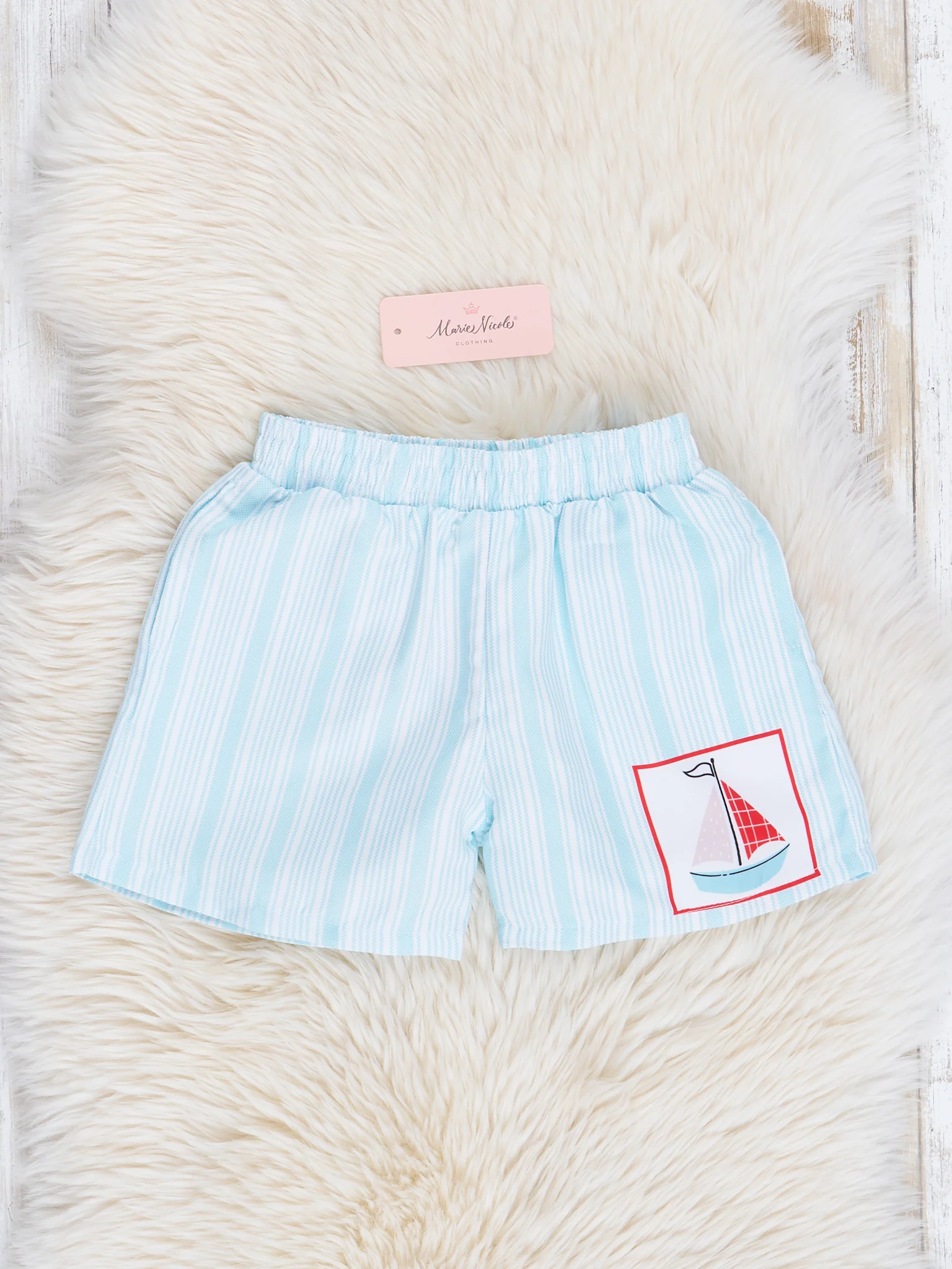 Light Blue Sail Away Striped Swim Trunks