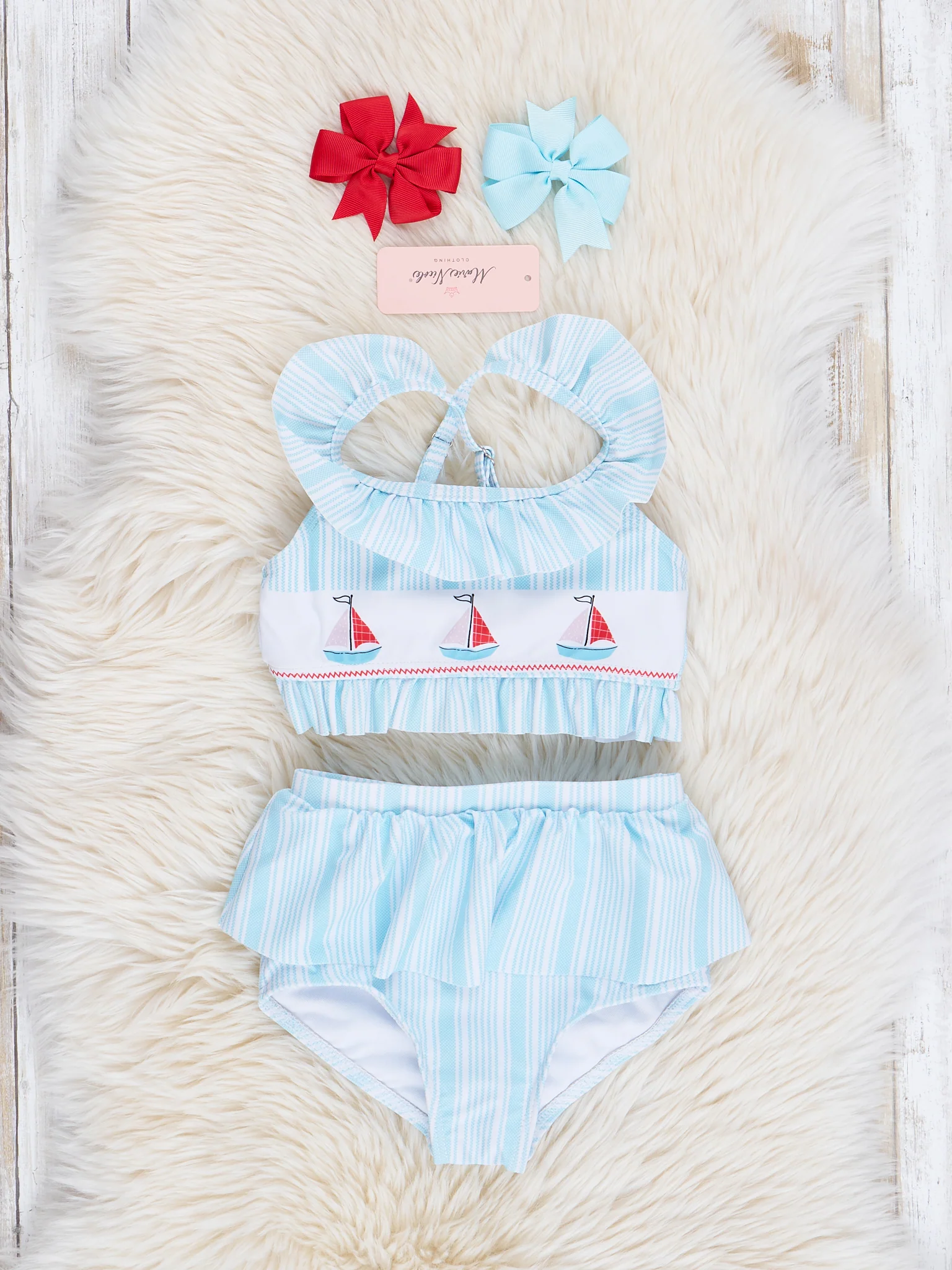 Light Blue Sail Away Striped Swimsuit - Image 2