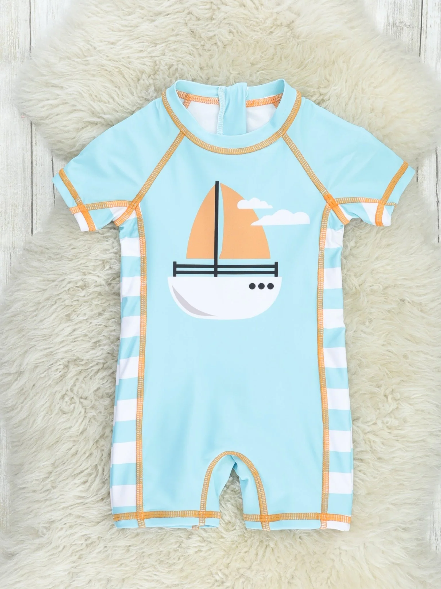 Light Blue Sailboat Rash Guard Swimsuit