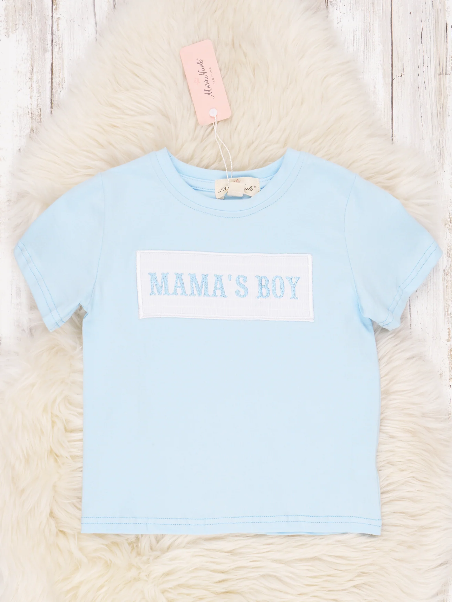 Light Blue Smocked "Mama's Boy" Shirt