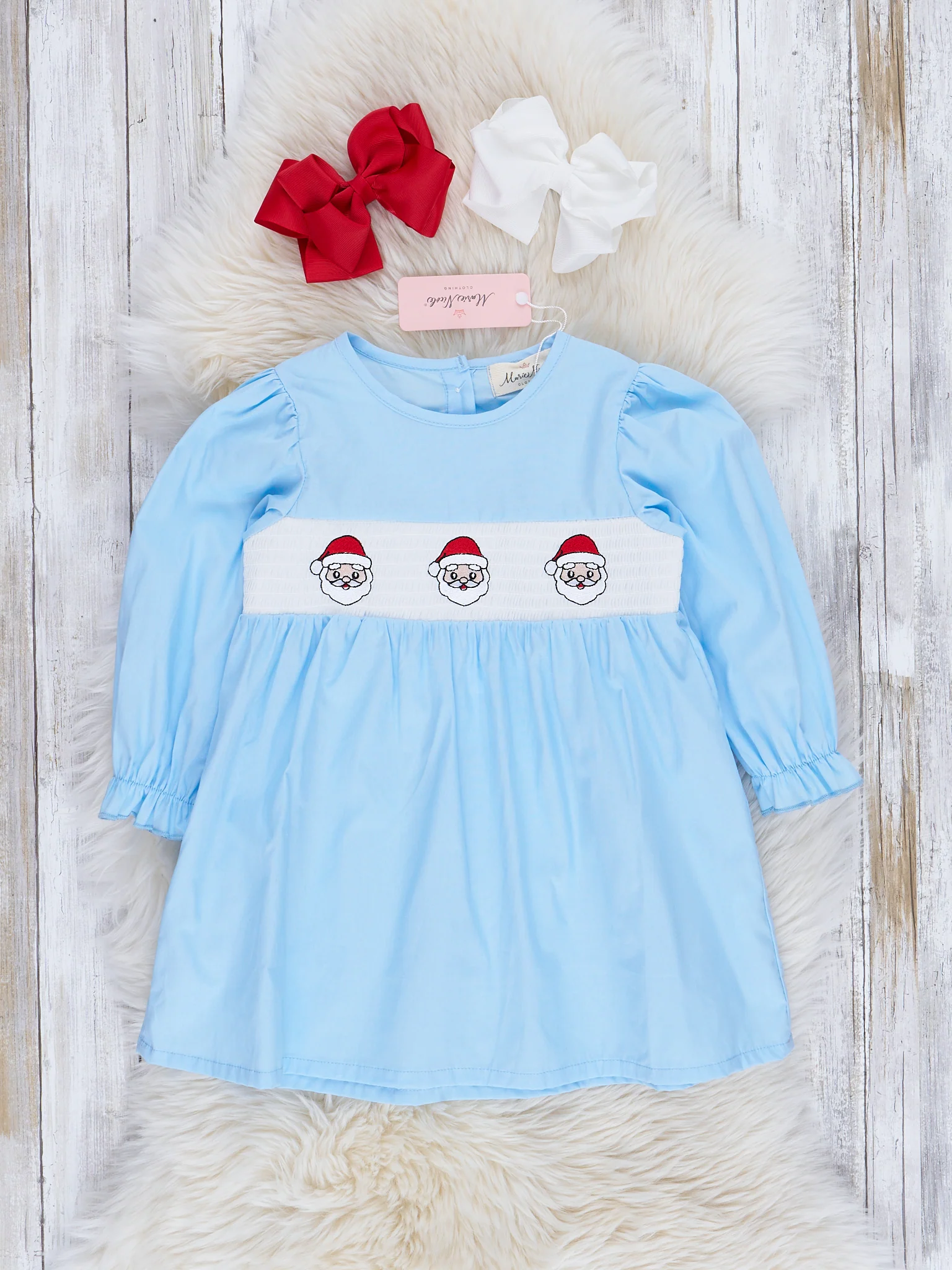 Light Blue Smocked Santa Dress