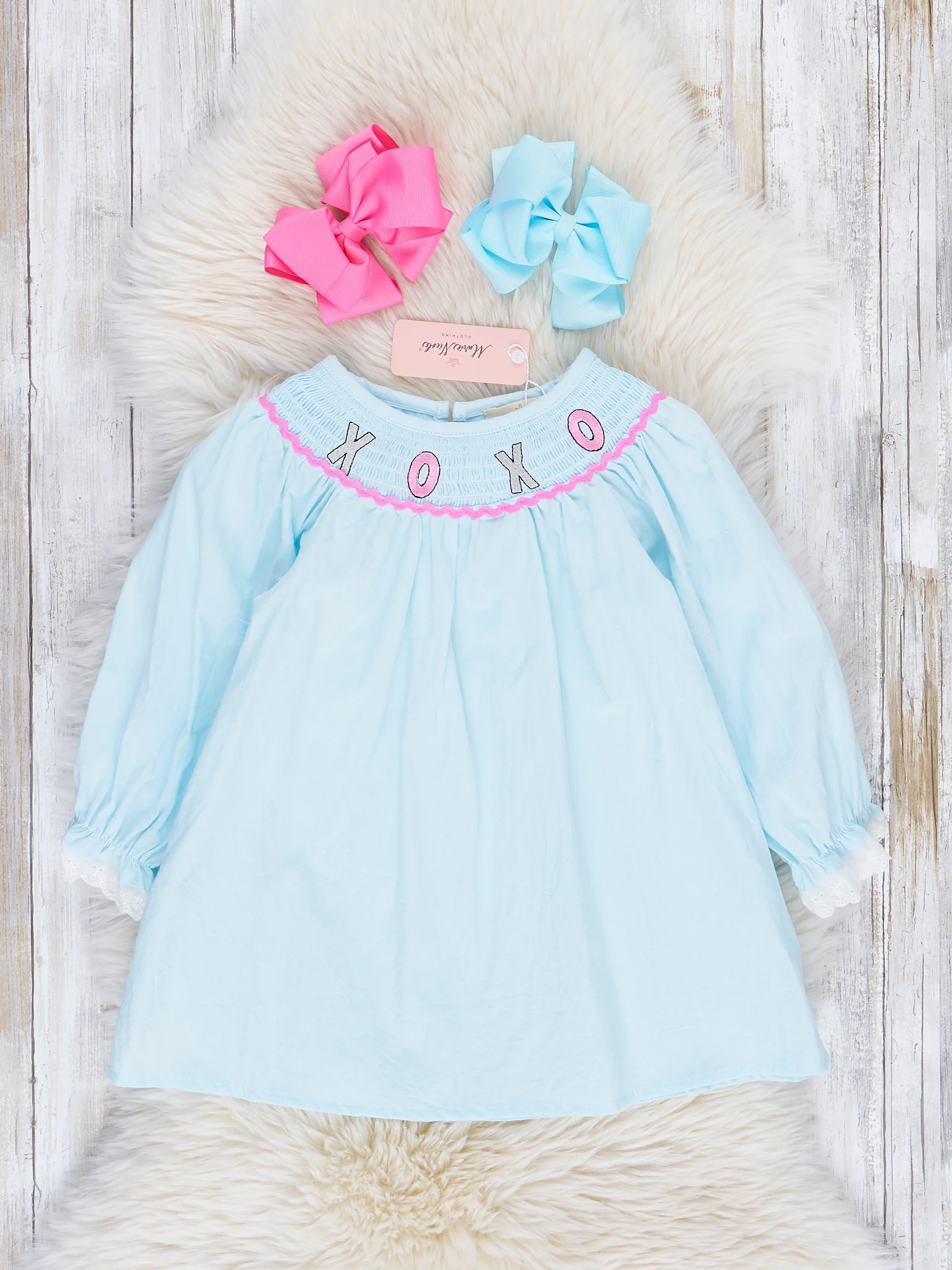 Light Blue Smocked XOXO Ruffle Dress