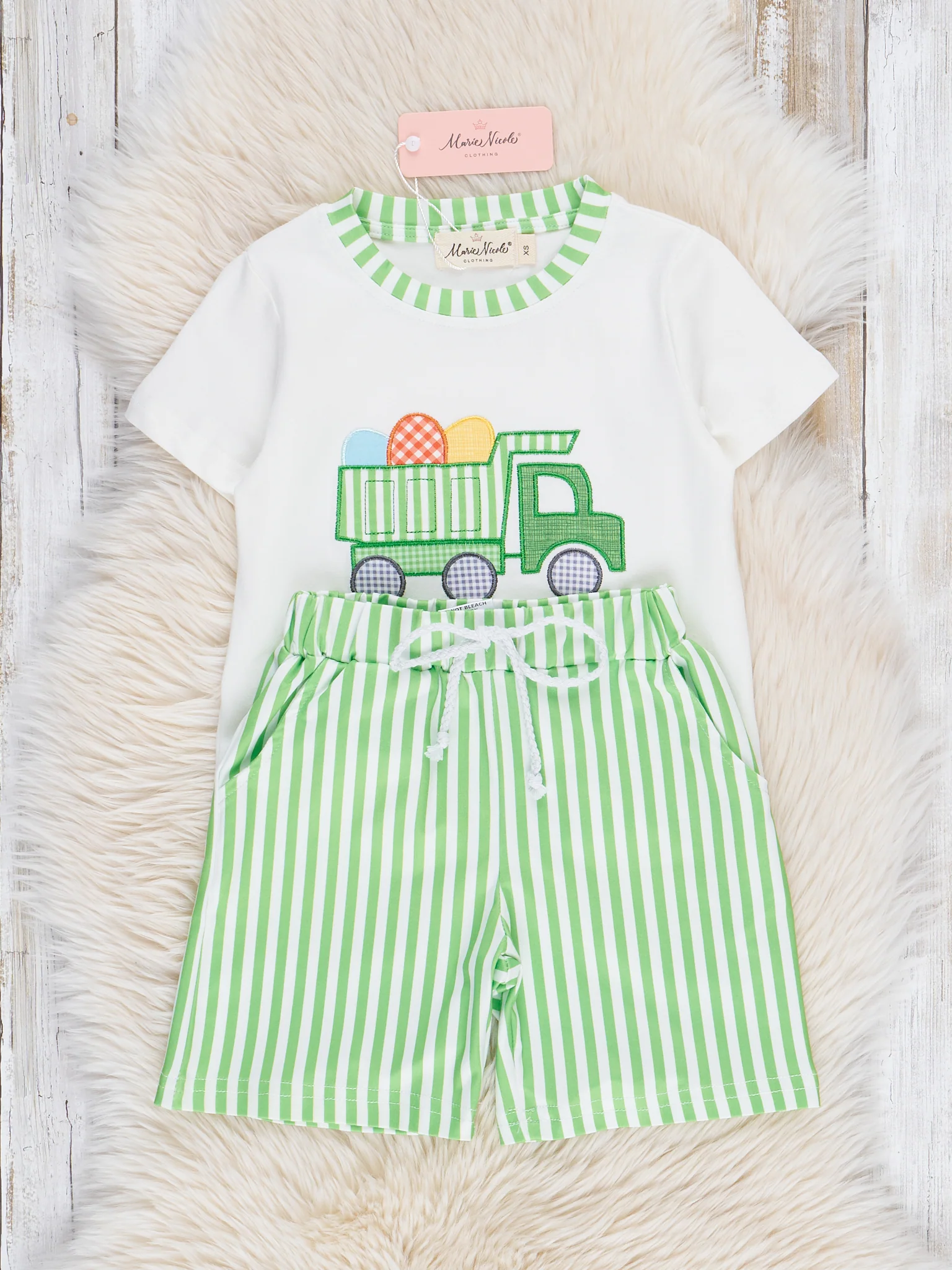 Light Green Striped Easter Egg Truck Outfit - Image 3