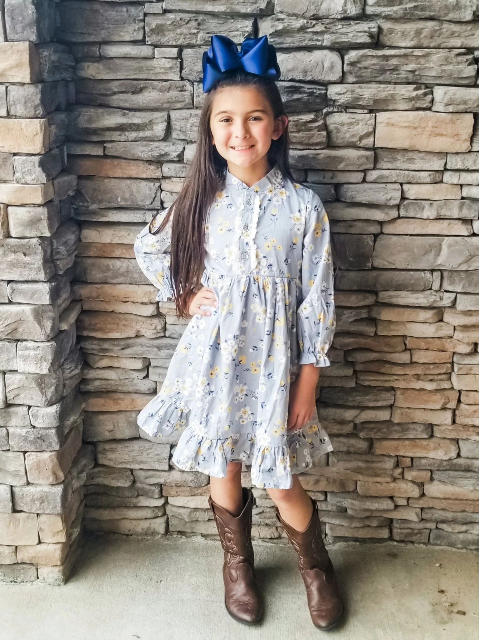 Light Grey & Yellow Floral Ruffle Dress - Image 3