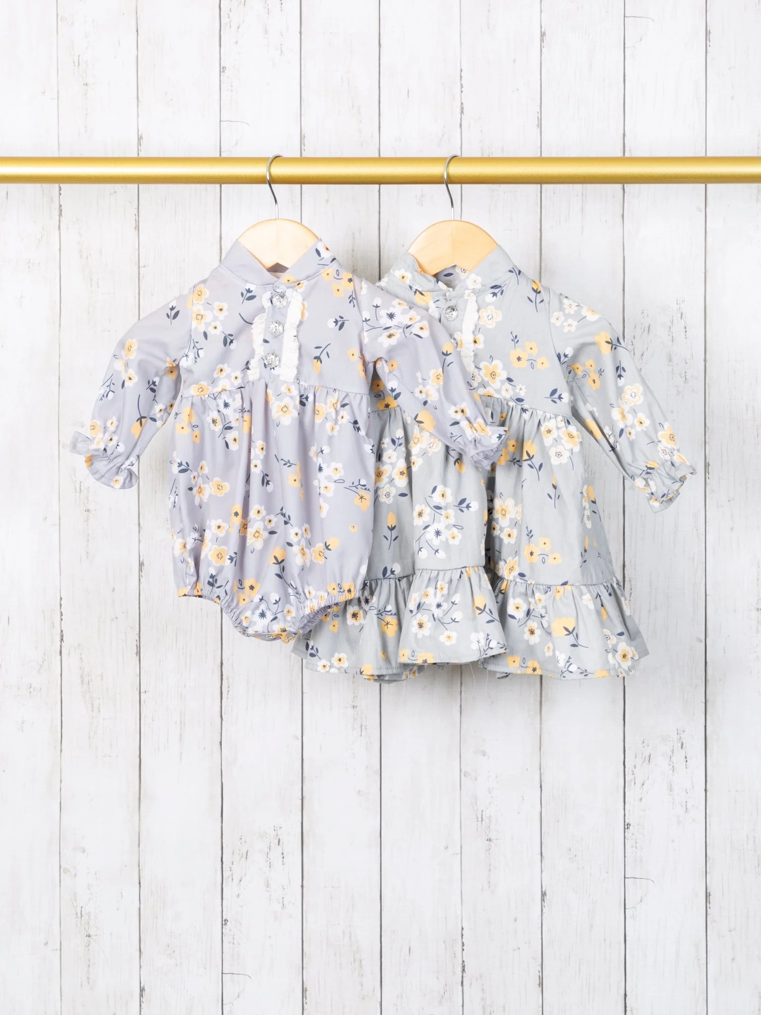Light Grey & Yellow Floral Ruffle Romper - Image 3