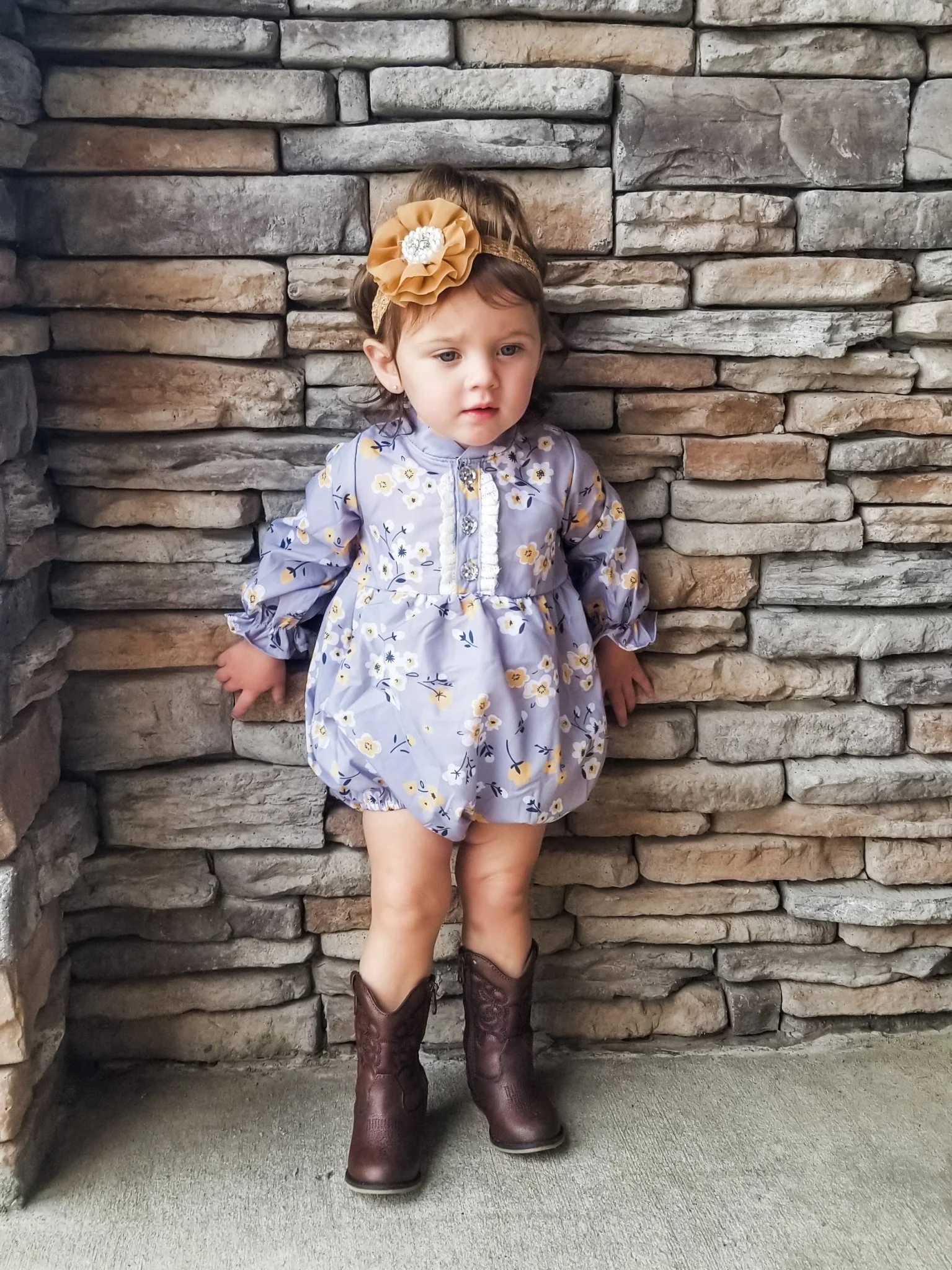 Light Grey & Yellow Floral Ruffle Romper - Image 4