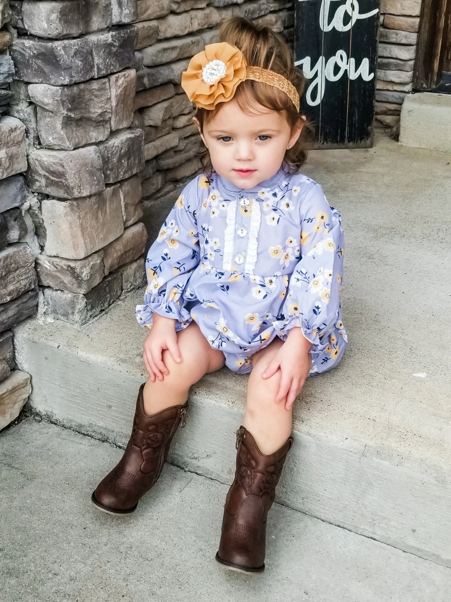 Light Grey & Yellow Floral Ruffle Romper - Image 5
