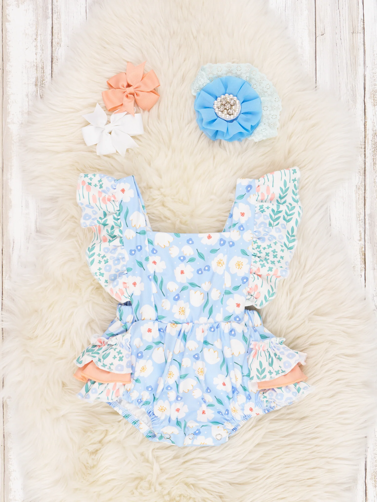 Light Orange Daisy Ruffle Romper