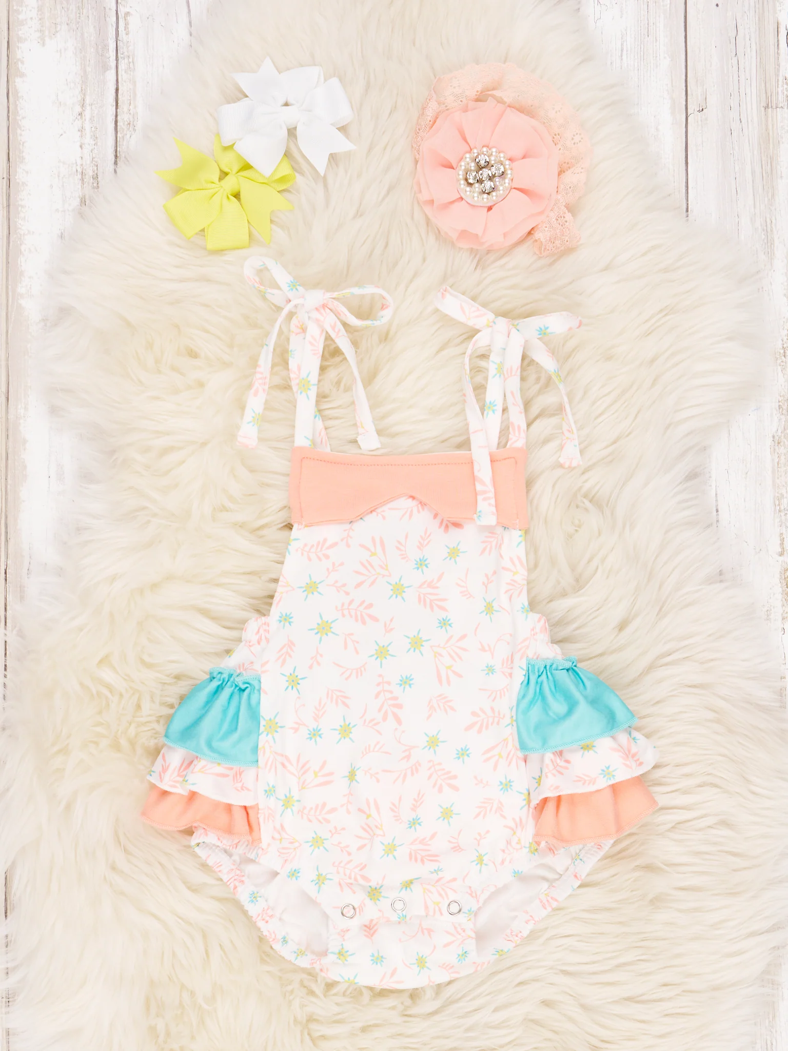 Light Orange Floral Ruffle Romper