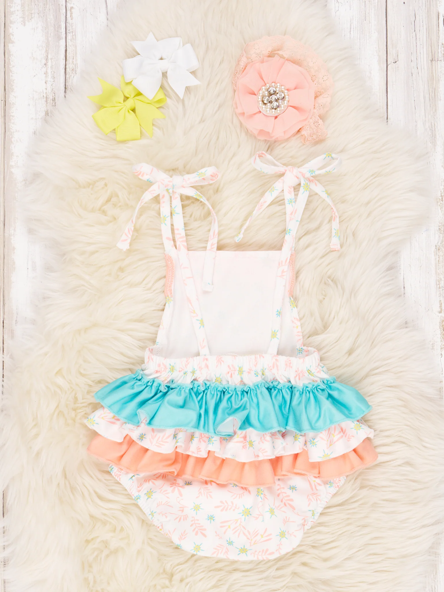 Light Orange Floral Ruffle Romper - Image 2