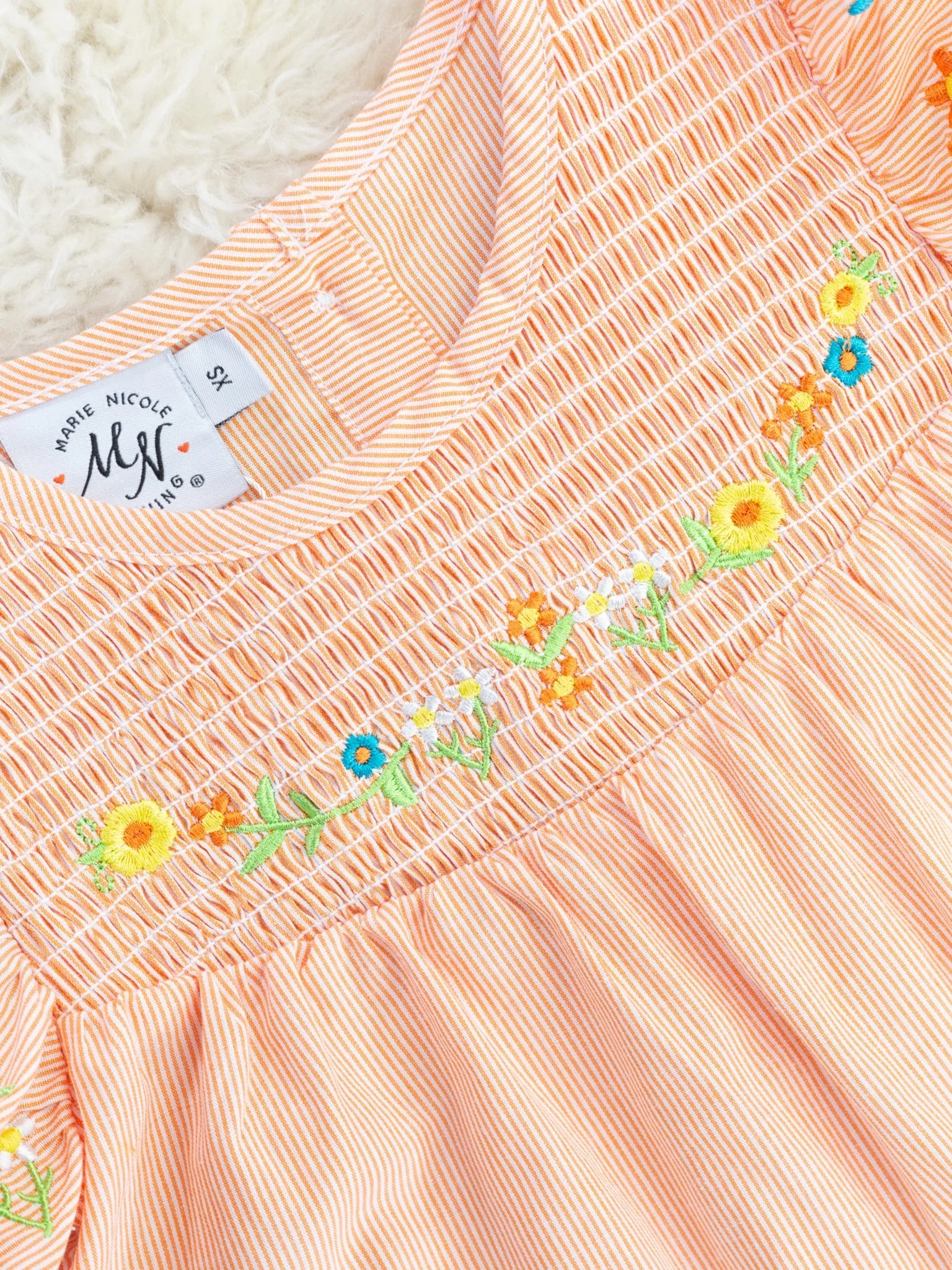 Light Orange Smocked Floral Ruffle Outfit - Image 3