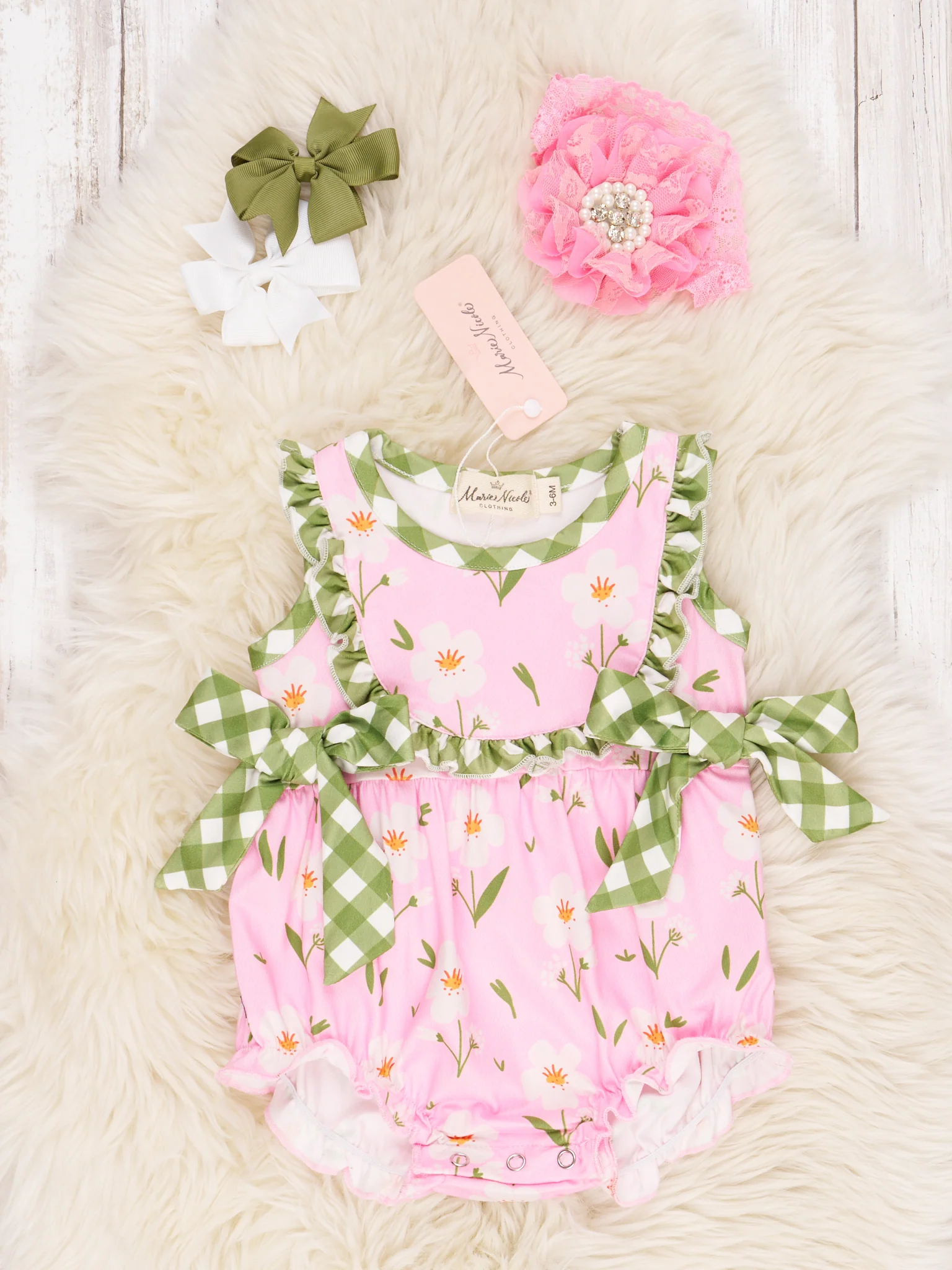 Light Pink Floral Gingham Ruffle Romper
