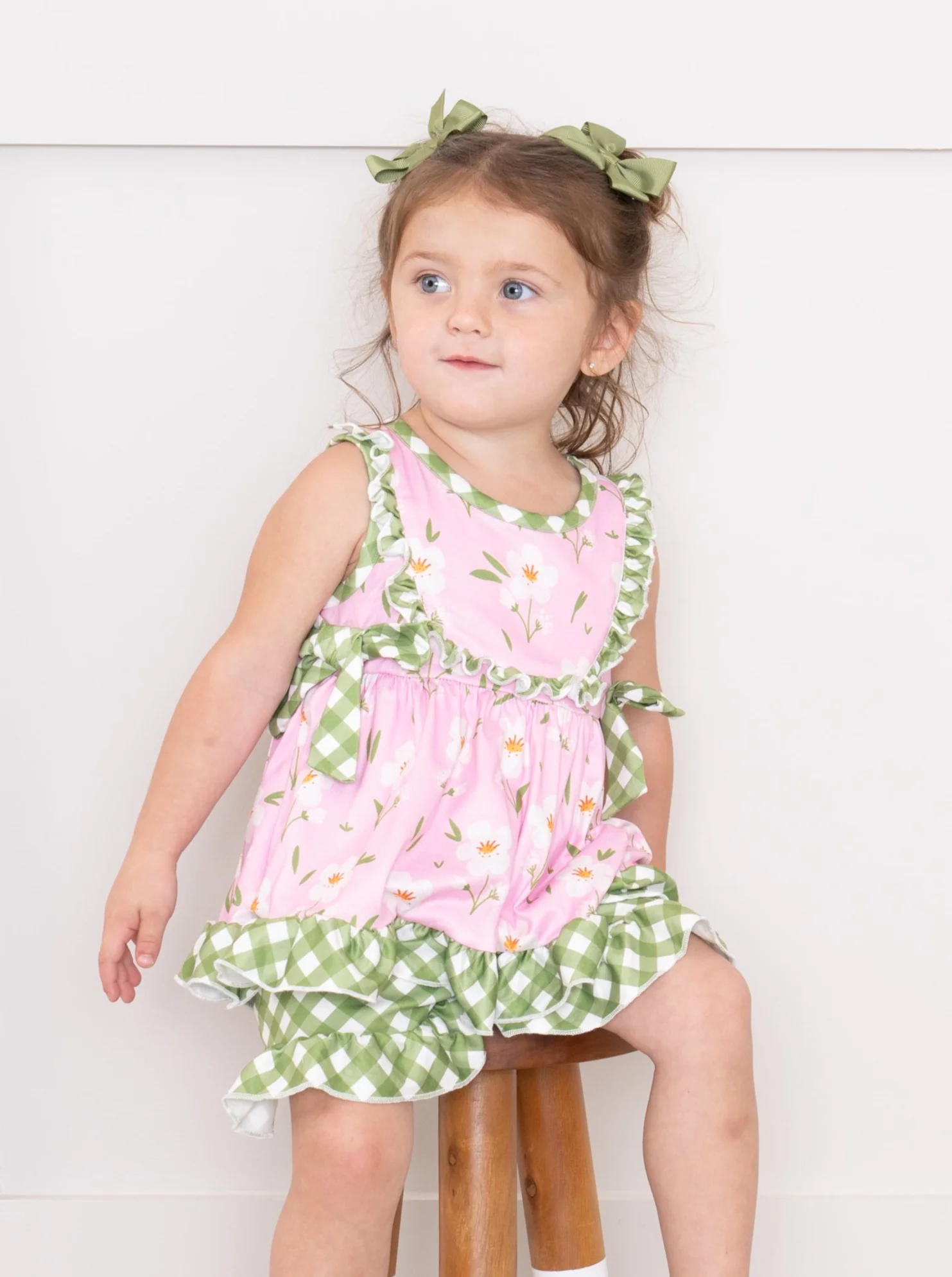 Light Pink Floral Gingham Ruffle Outfit - Image 2