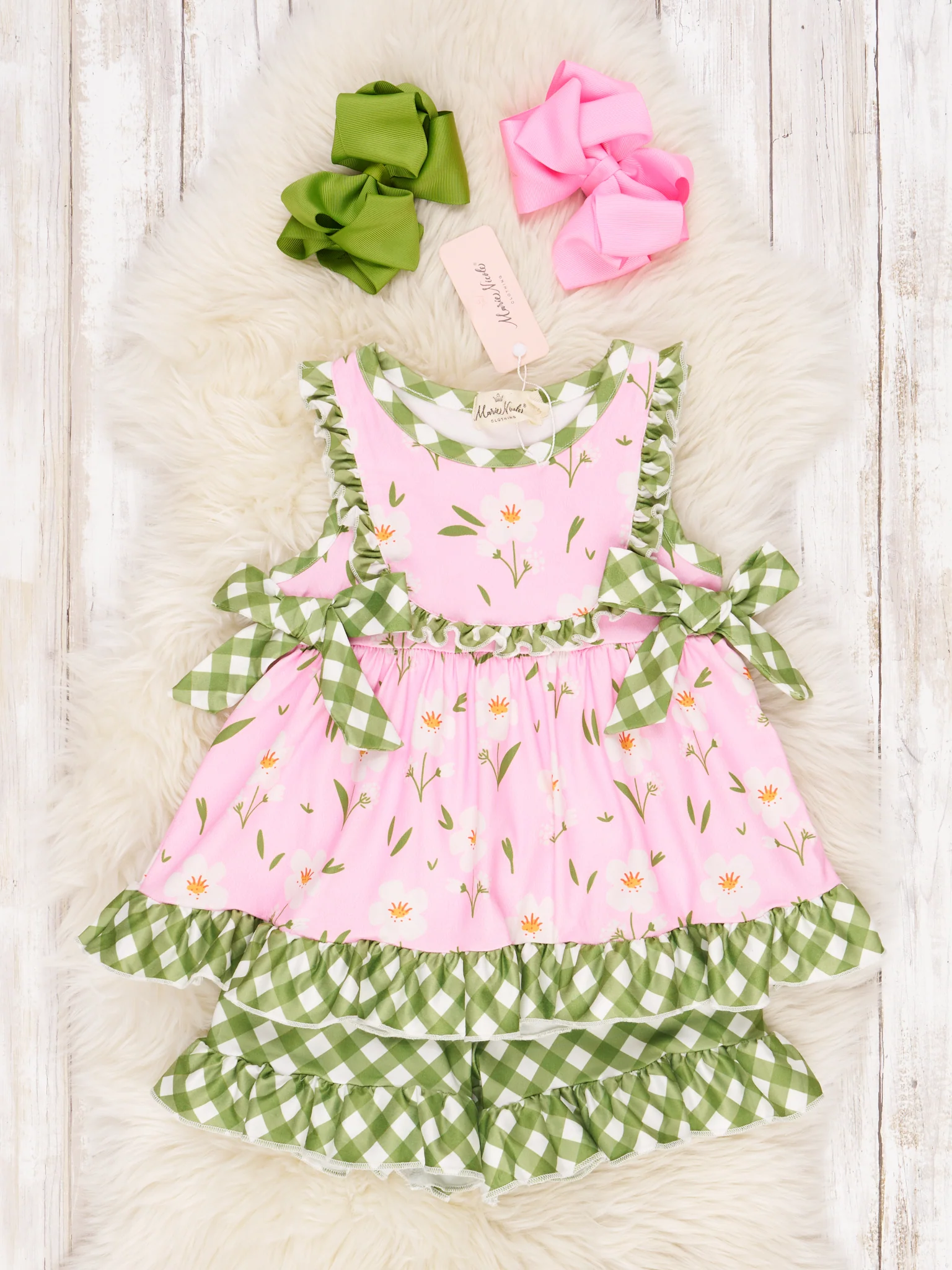 Light Pink Floral Gingham Ruffle Outfit - Image 3
