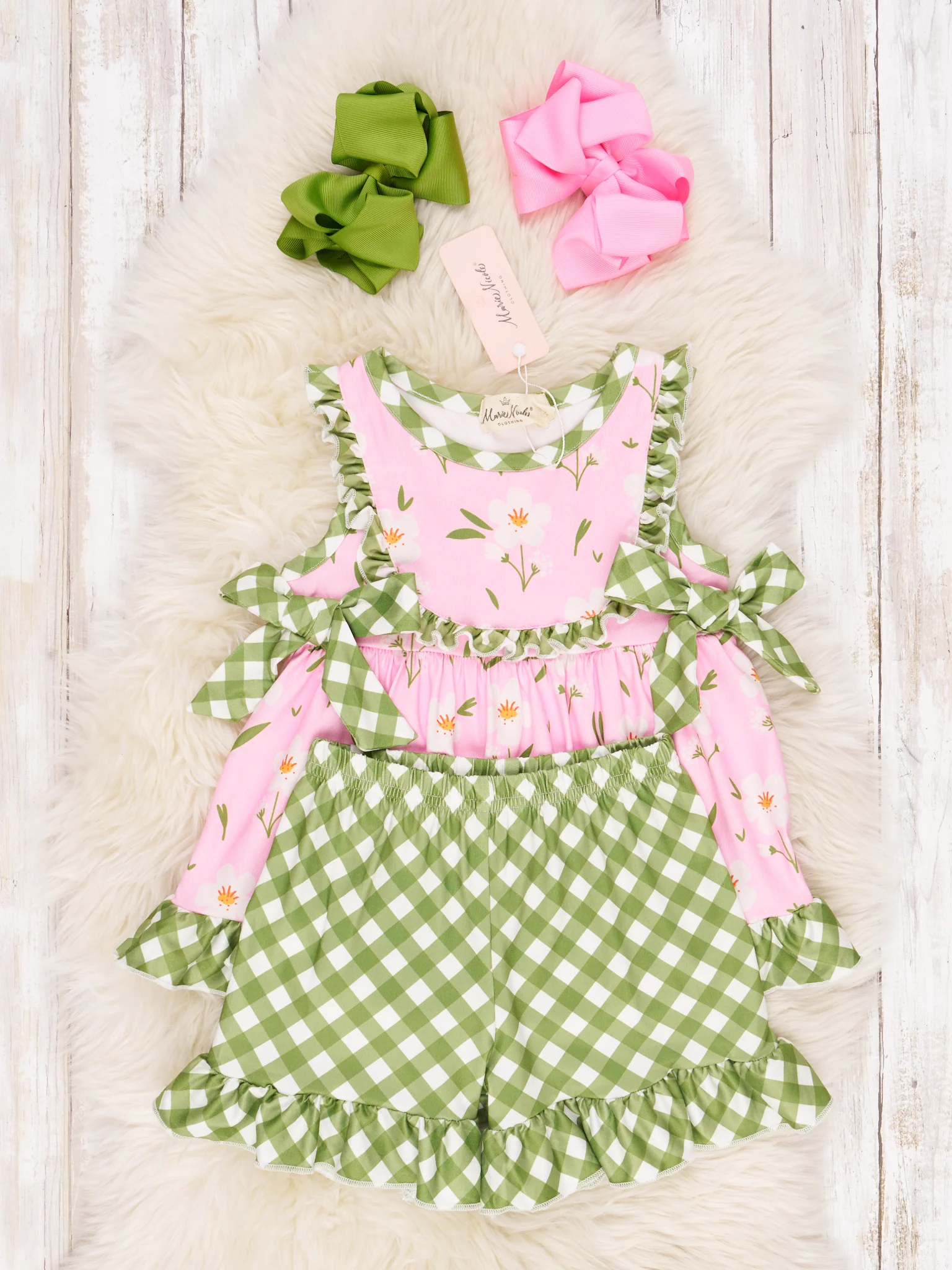 Light Pink Floral Gingham Ruffle Outfit - Image 4