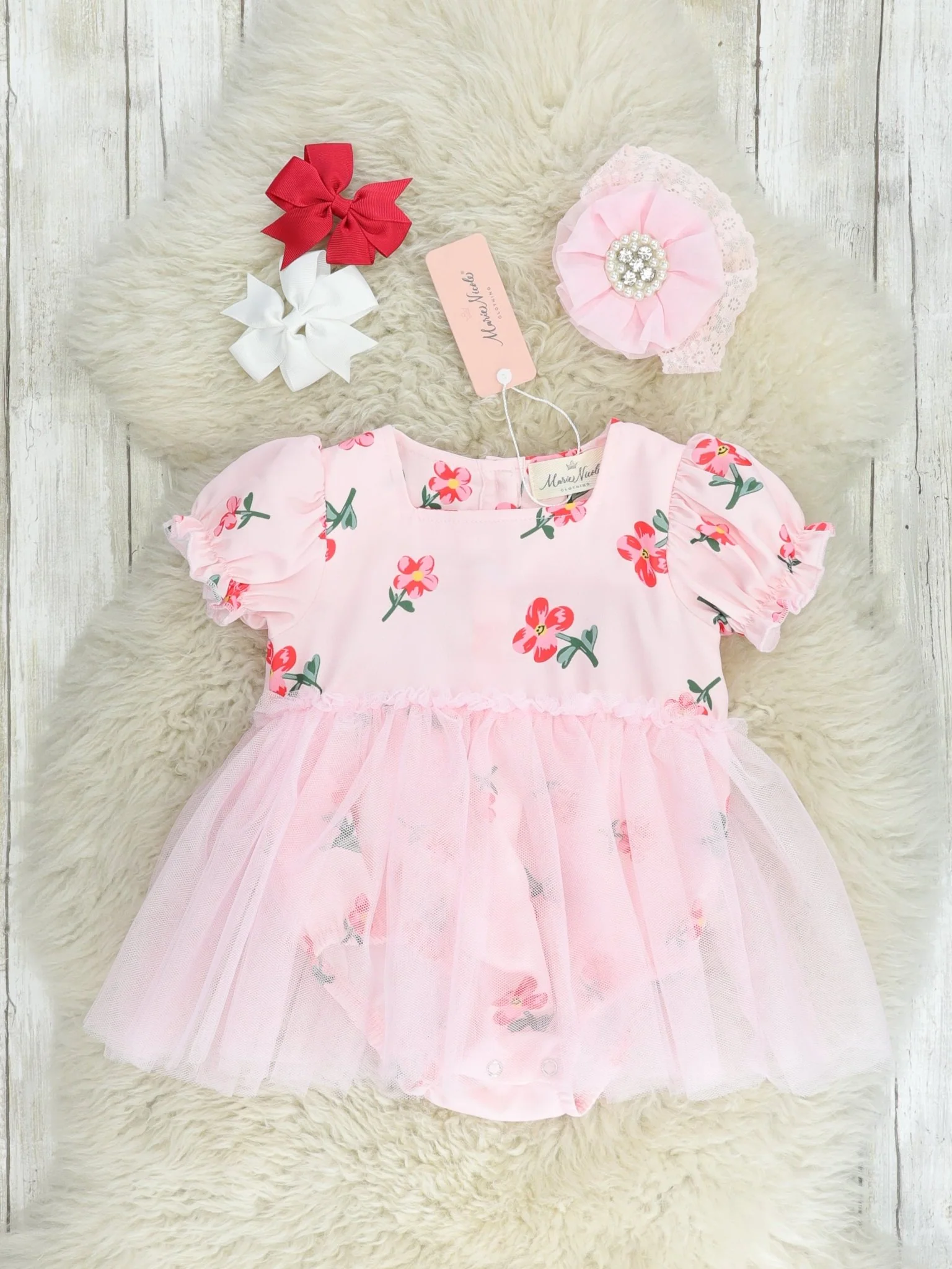 Light Pink Floral Tulle Bubble Romper