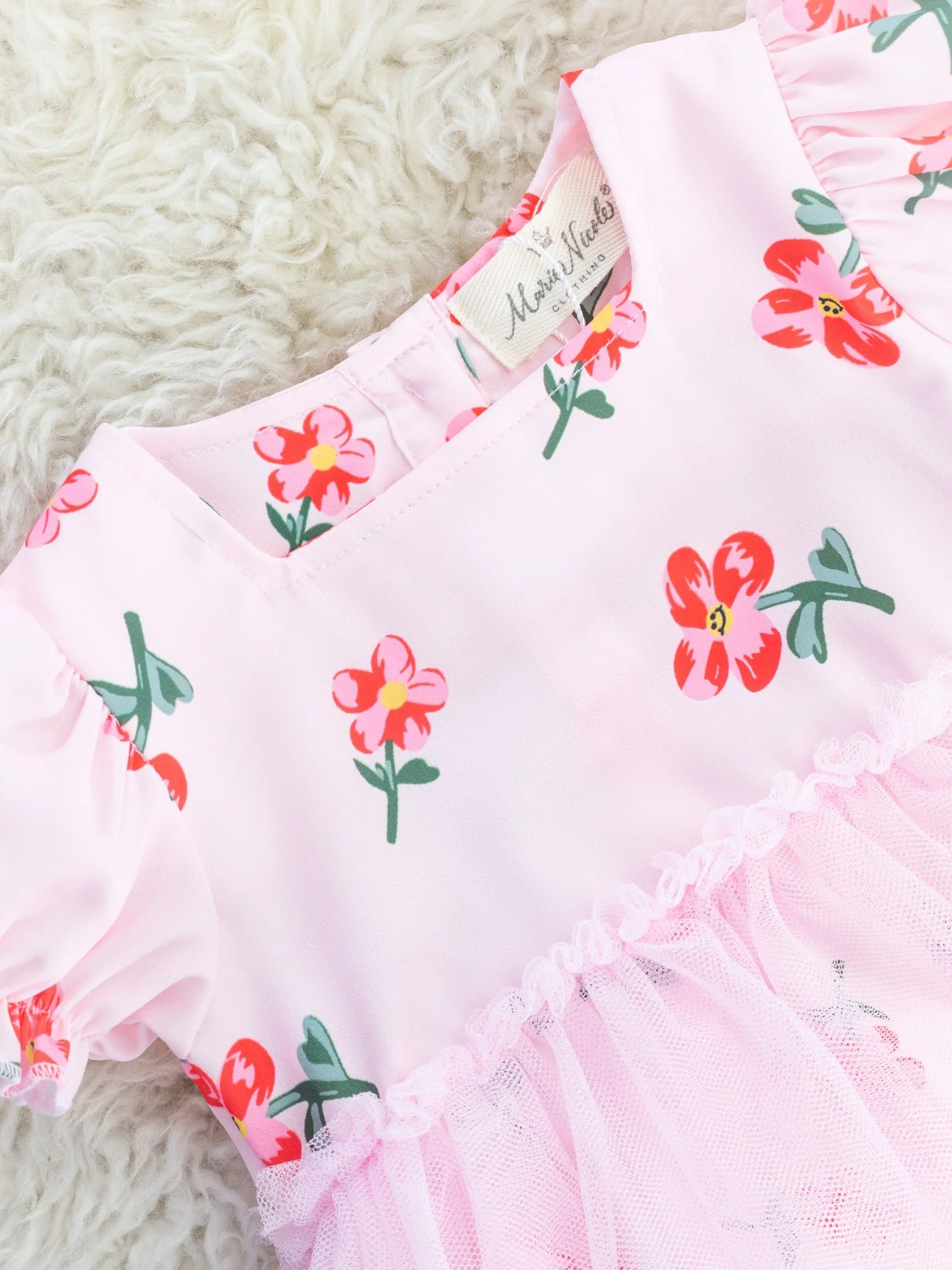 Light Pink Floral Tulle Bubble Romper - Image 2