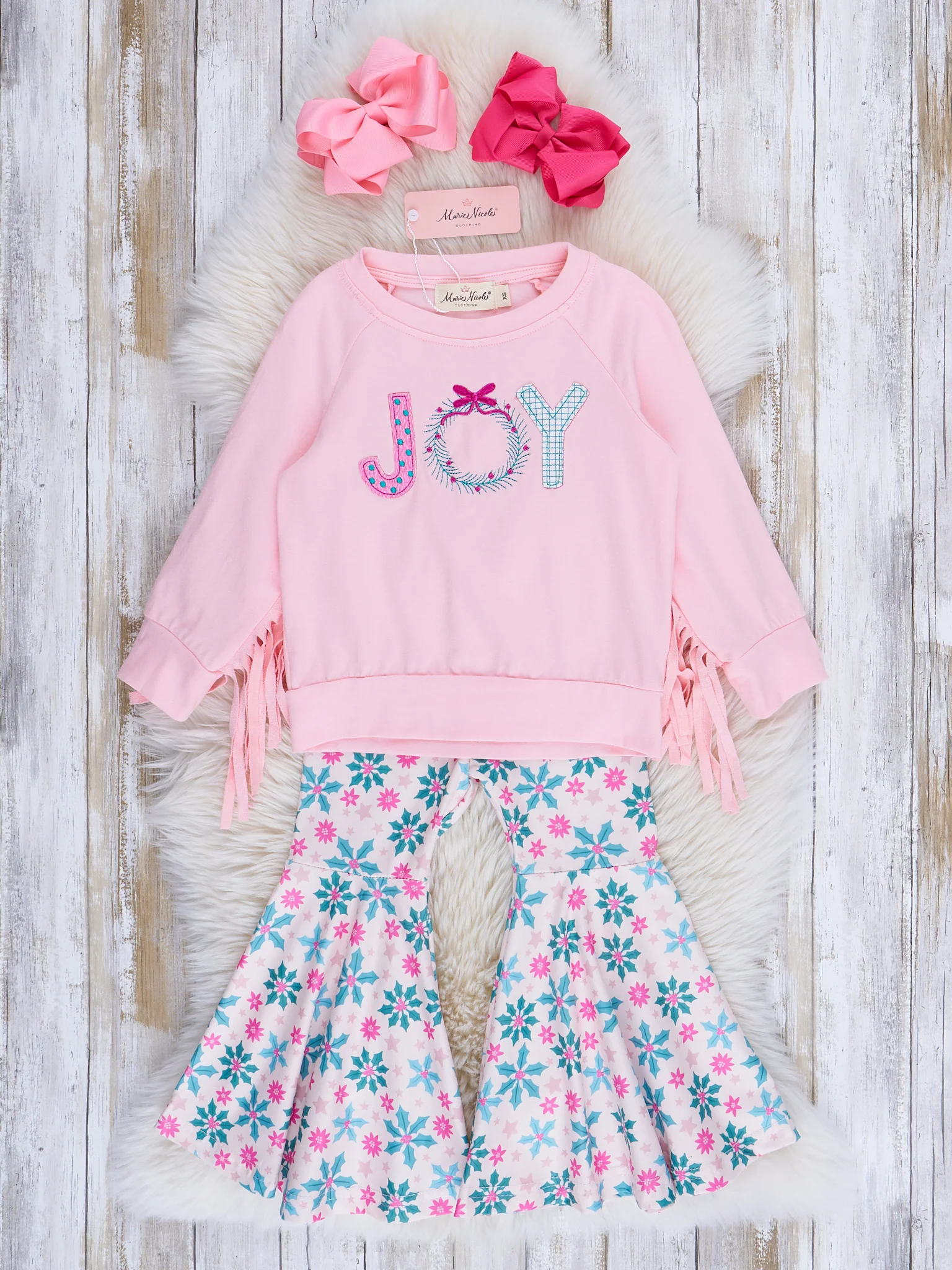 Light Pink "Joy" Fringe Bell Bottom Outfit