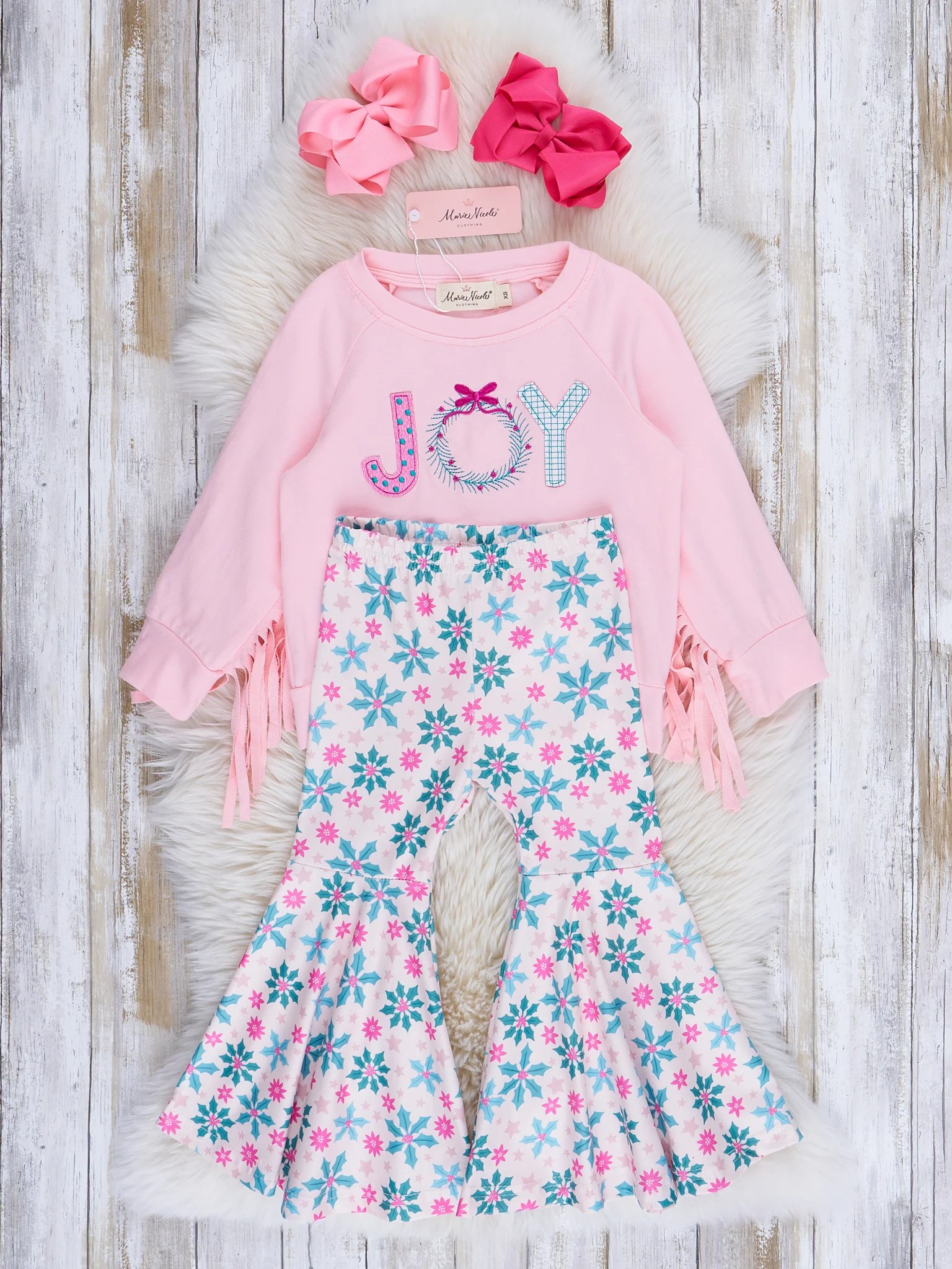 Light Pink "Joy" Fringe Bell Bottom Outfit - Image 2