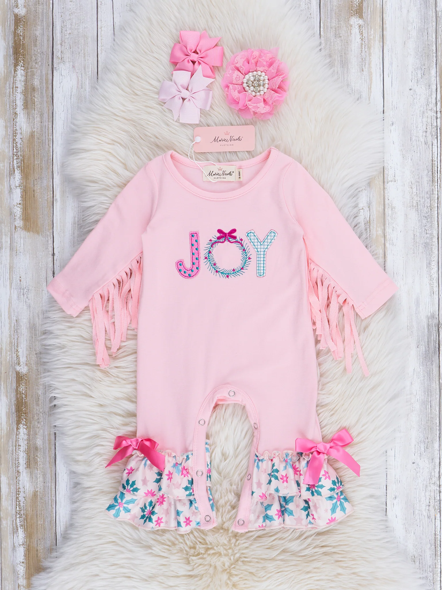 Light Pink "Joy" Fringe Ruffle Romper