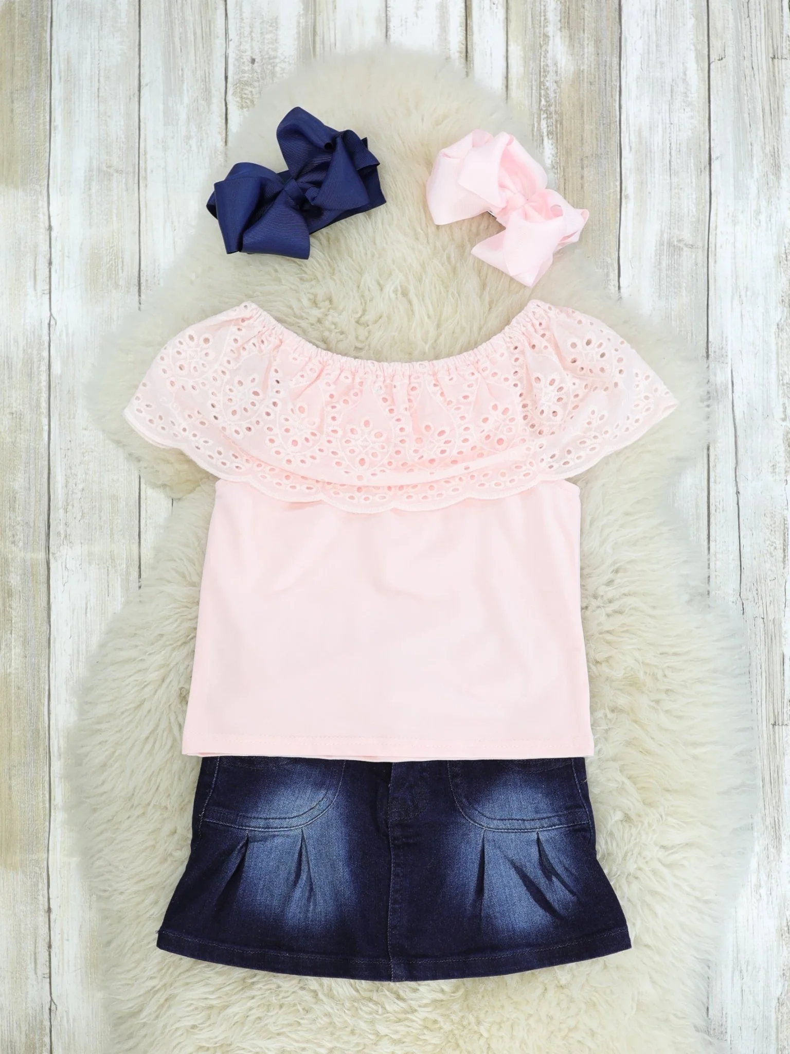 Light Pink Top & Denim Skirt Outfit