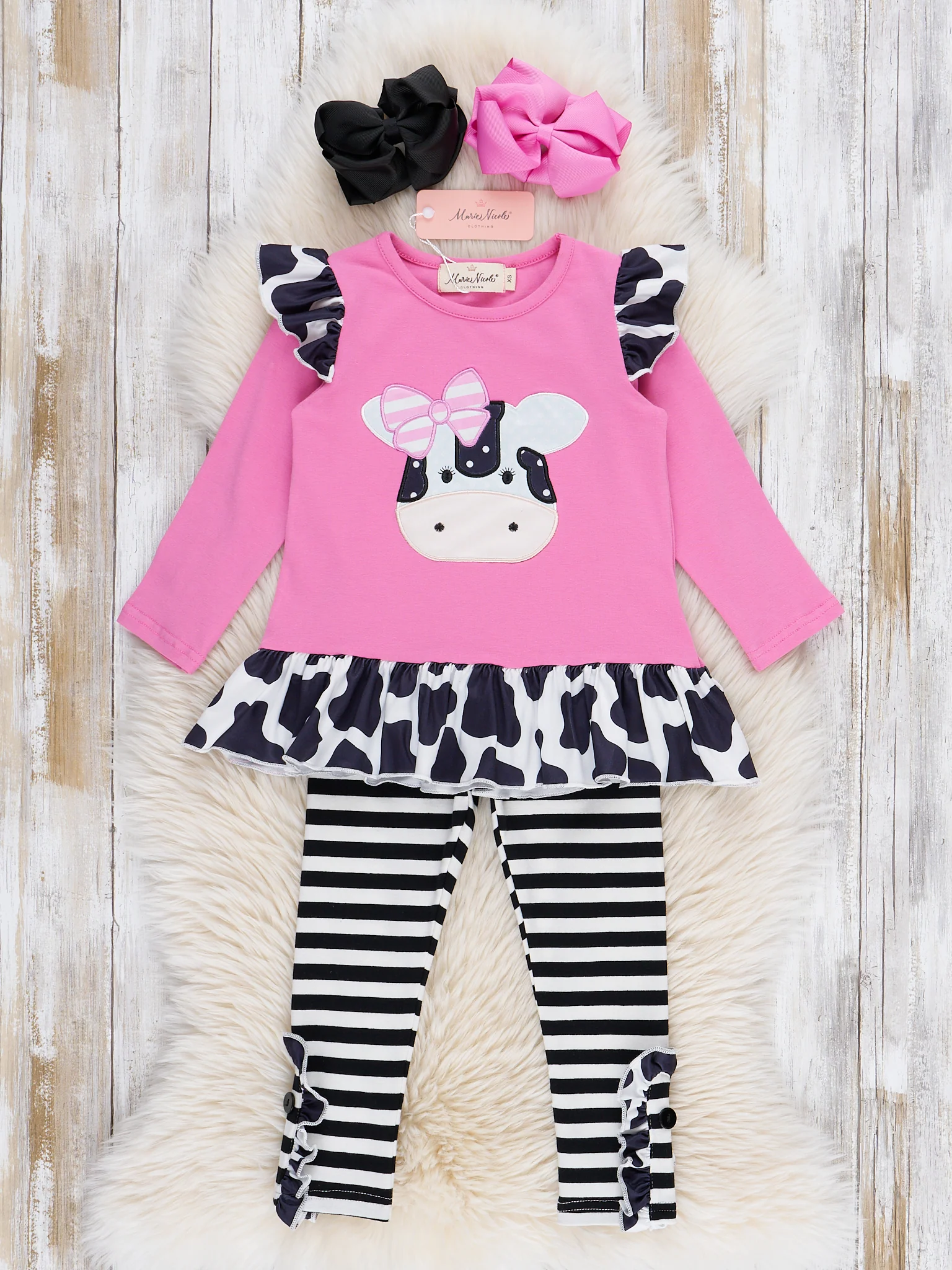 Lil’ Moo Ruffle Embroidered Cow Outfit - Image 2