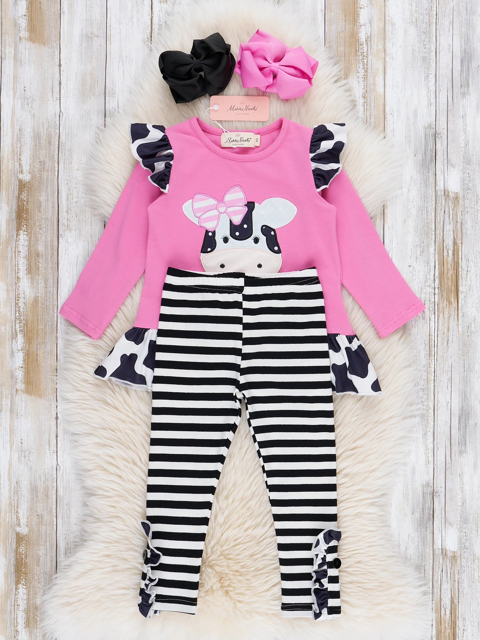 Lil’ Moo Ruffle Embroidered Cow Outfit - Image 3