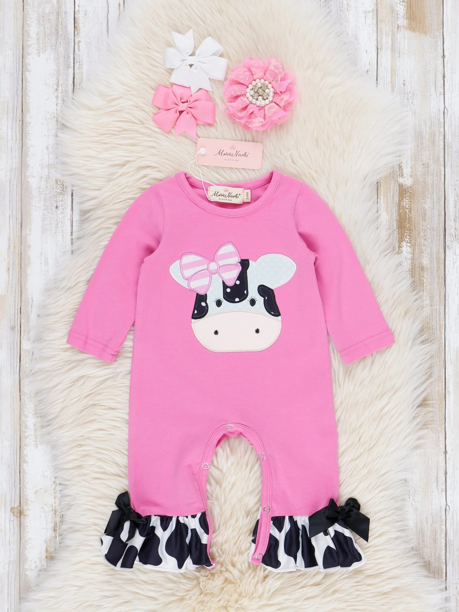 Lil’ Moo Ruffle Embroidered Cow Romper - Image 2