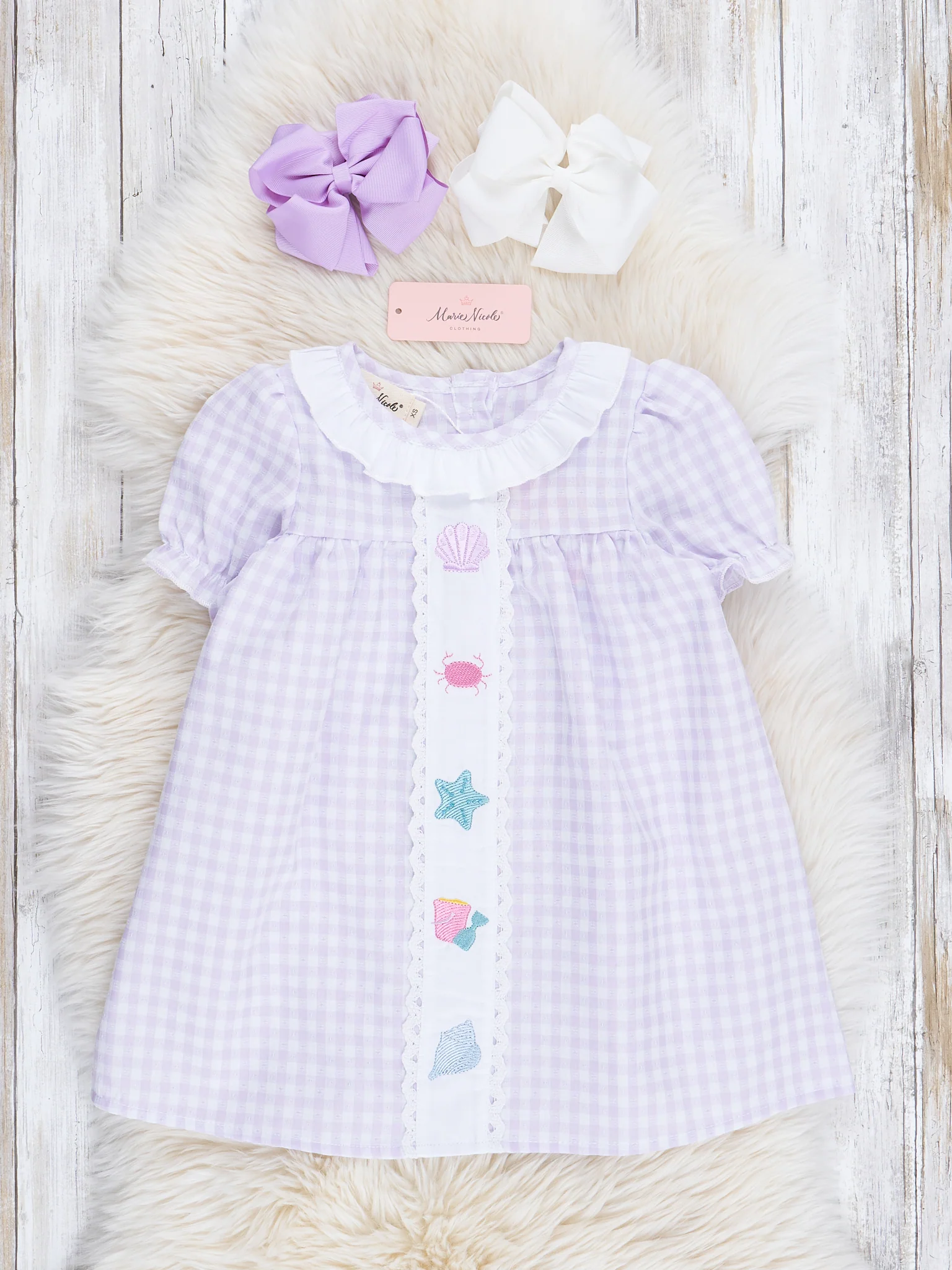 Lilac Beachy Embroidered Plaid Dress