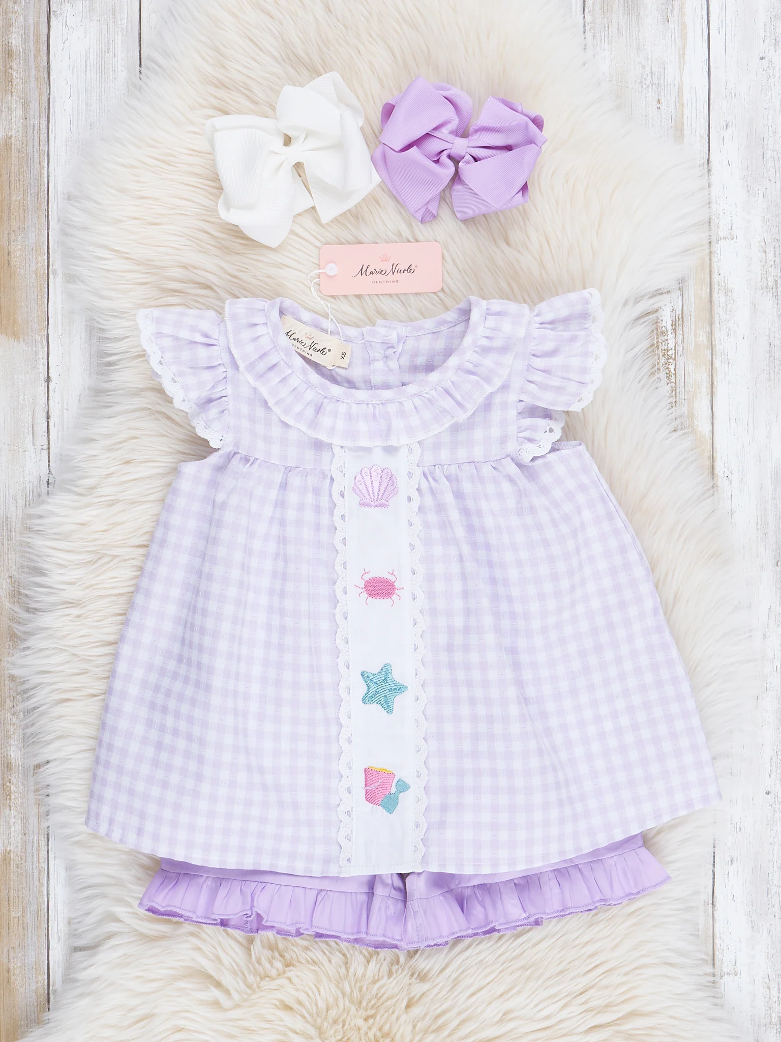 Lilac Beachy Embroidered Plaid Outfit