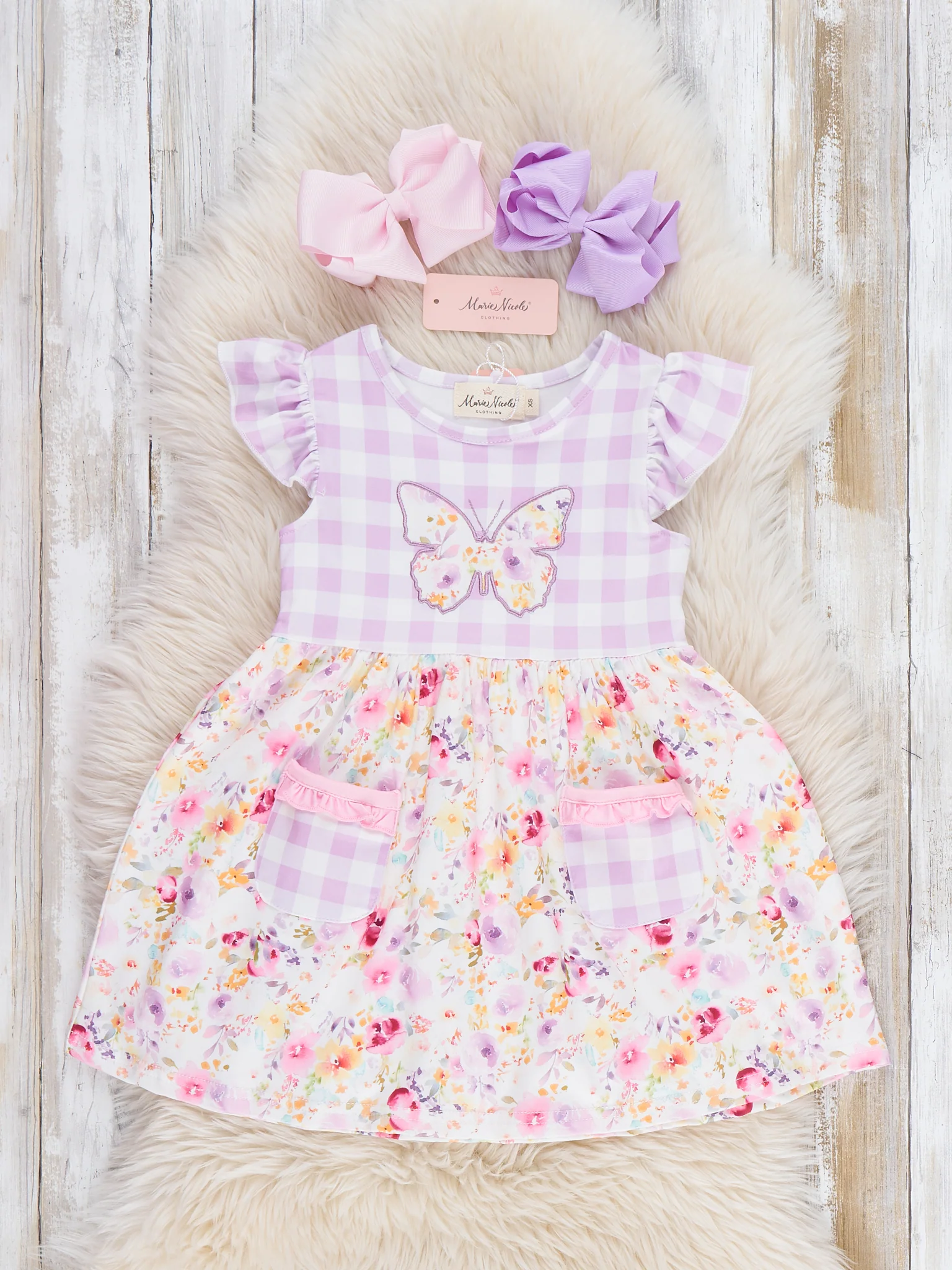 Lilac Butterfly Garden Ruffle Dress