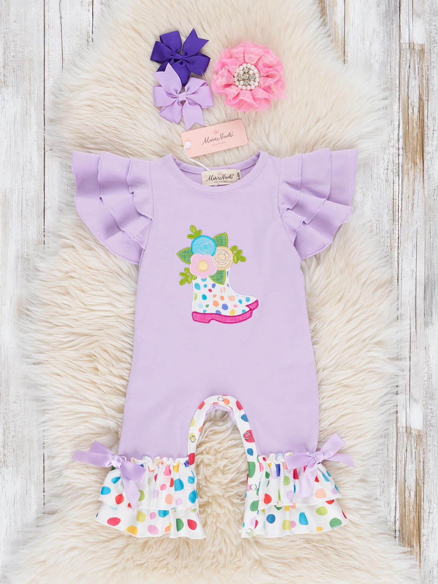 Lilac Confetti Cowgirl Ruffle Romper