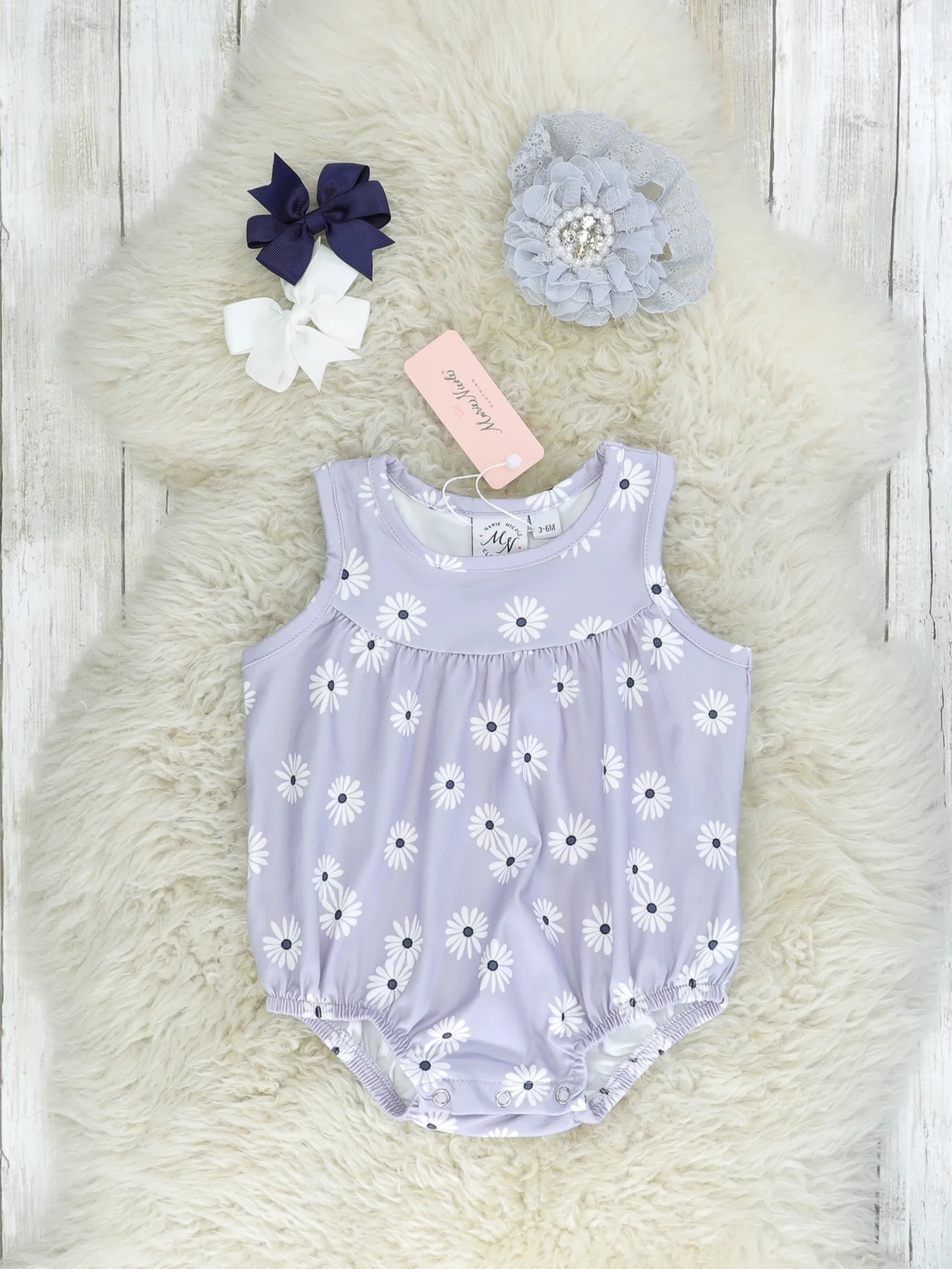 Lilac Grey Daisy Tank Bubble Romper