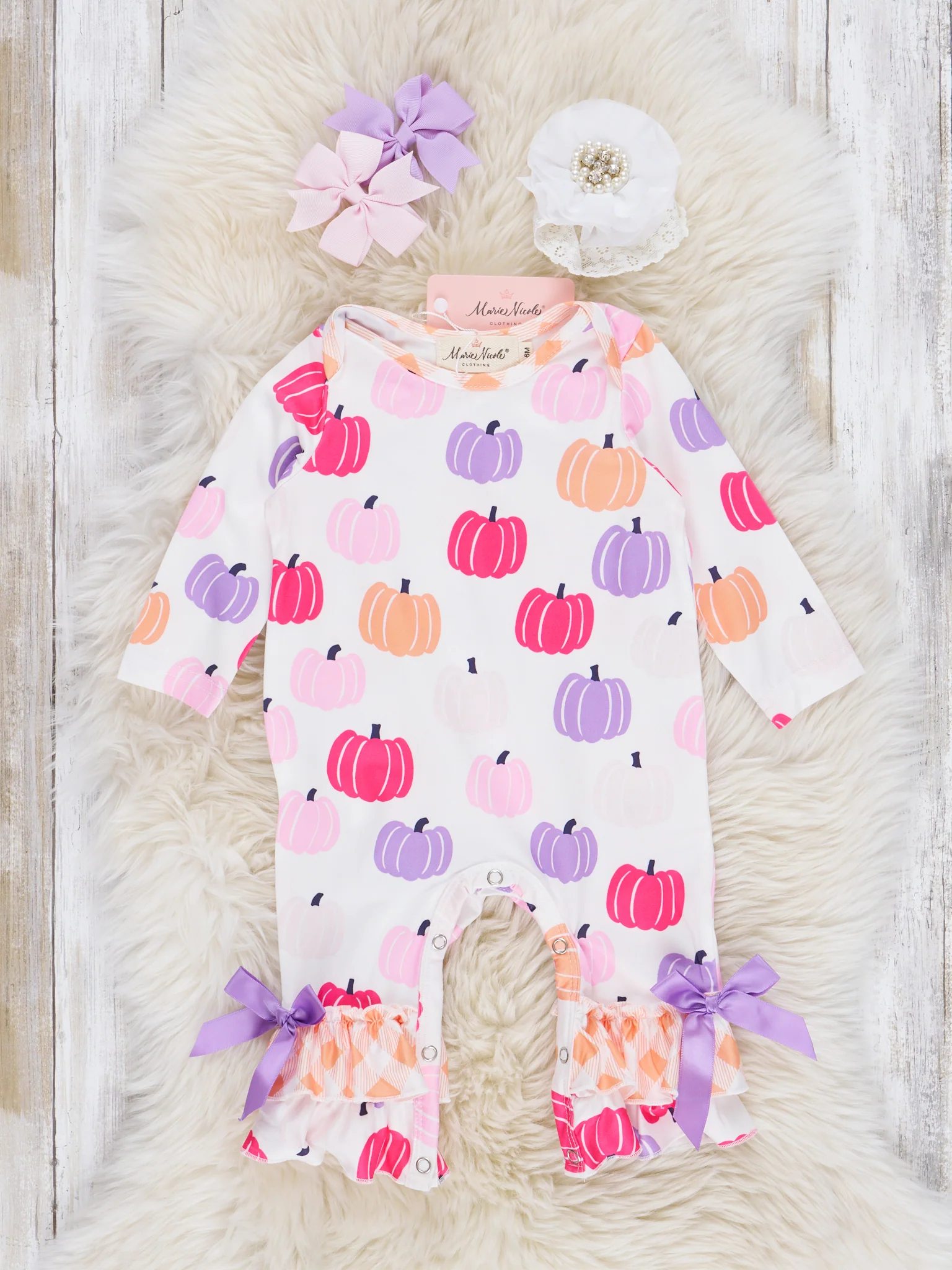 Lilac & Magenta Pumpkins Ruffle Romper