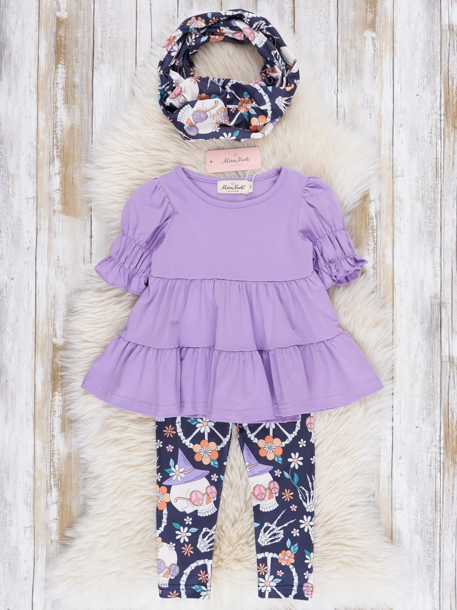 Lilac & Navy Groovy Halloween Floral Ruffle 3 Piece Set - Image 2