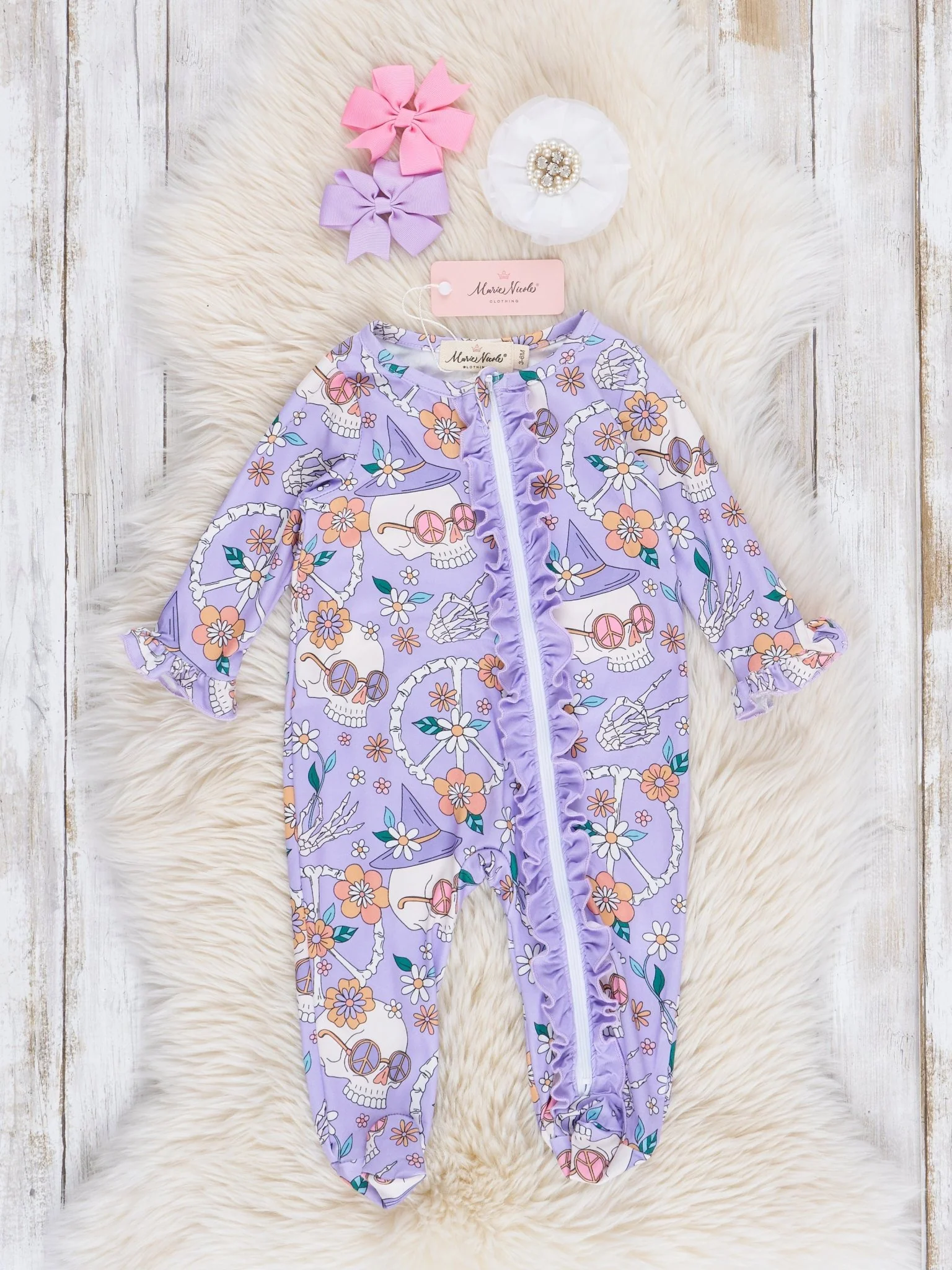 Lilac & Navy Groovy Halloween Floral Footed Sleeper Pajamas