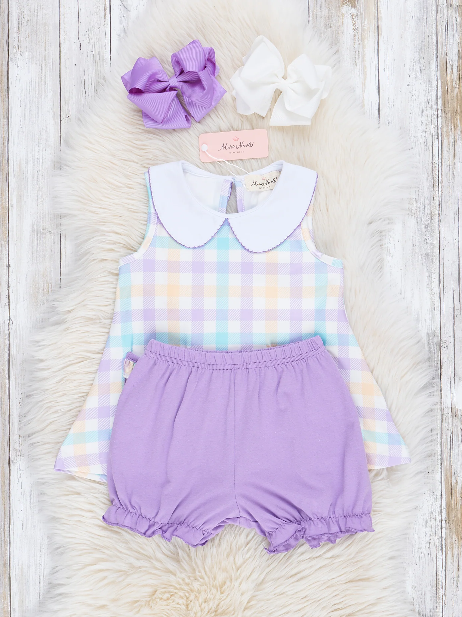 Lilac Pastel Plaid Ruffle Bloomers Outfit - Image 2