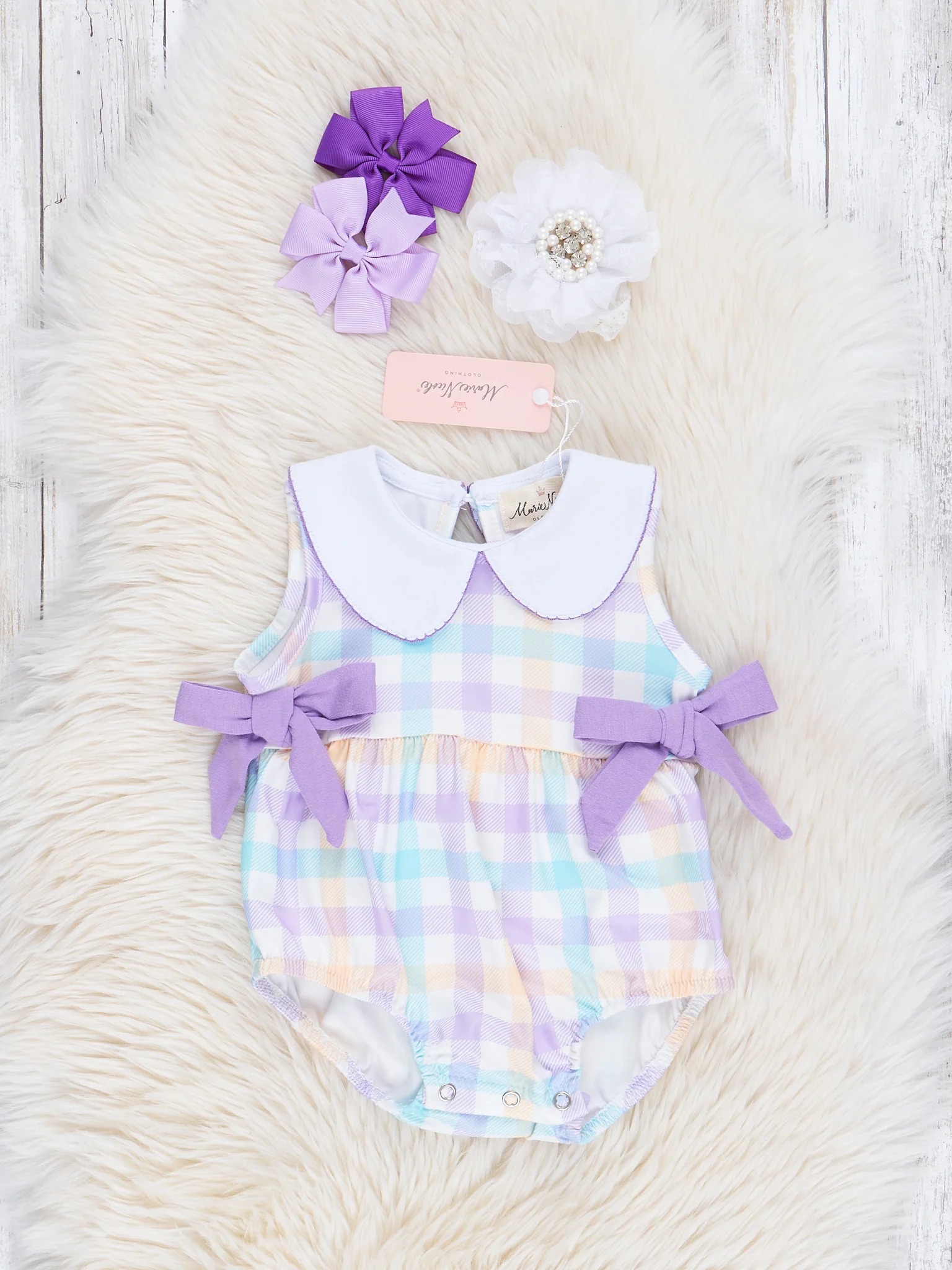 Lilac Pastel Plaid Ruffle Bubble Romper