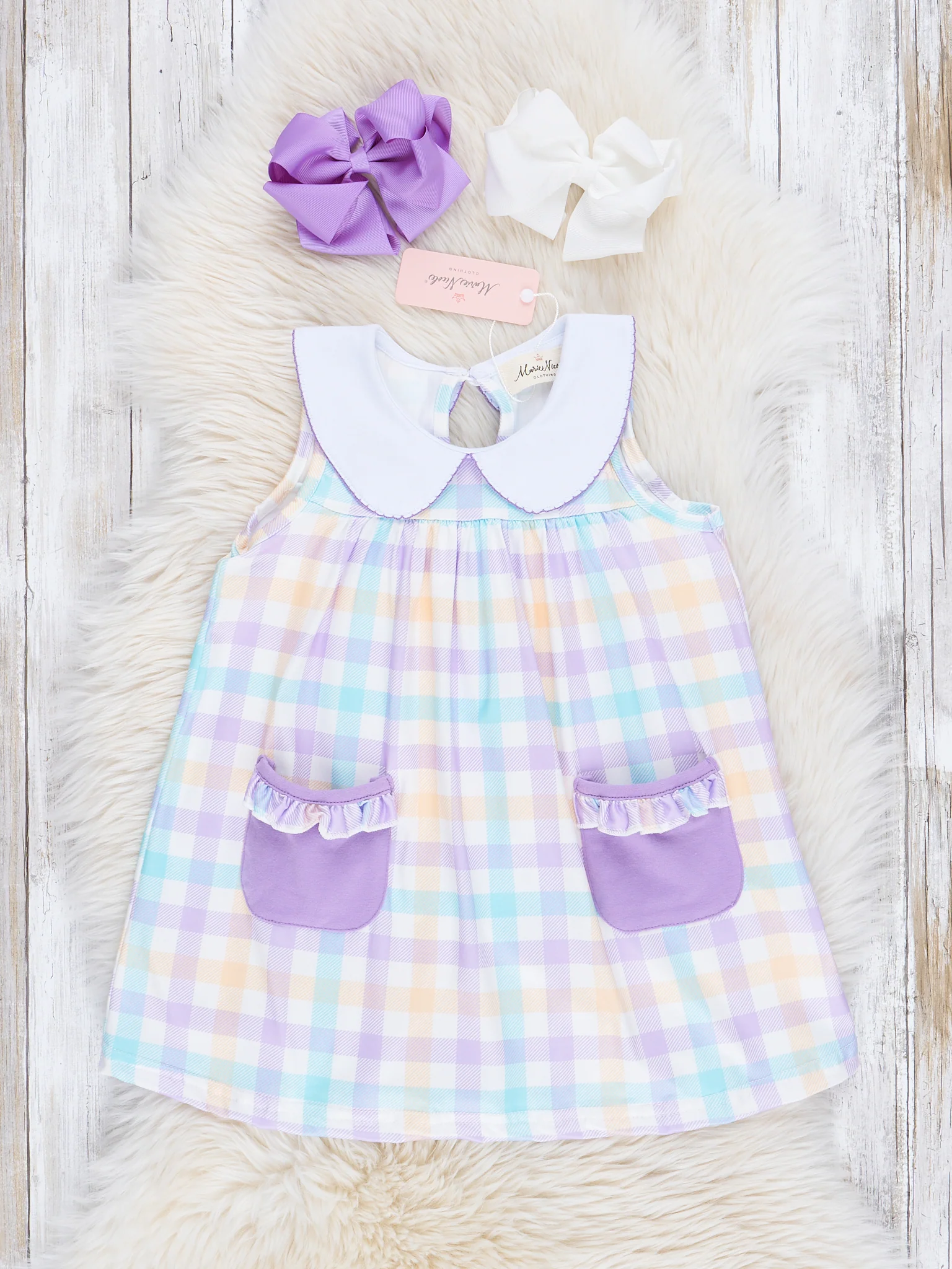 Lilac Pastel Plaid Ruffle Dress