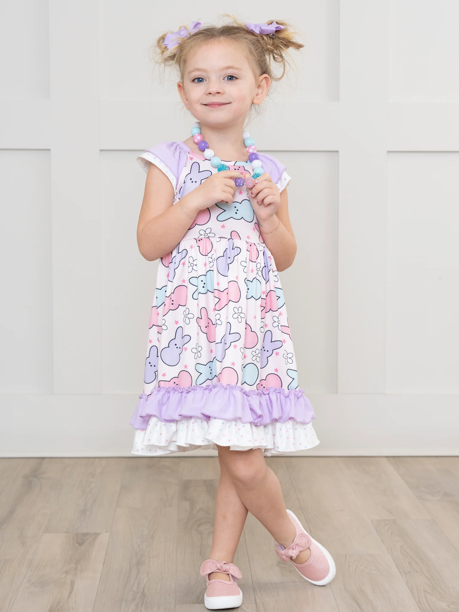 Lilac & Rose Star Bunnies Ruffle Dress - Image 3