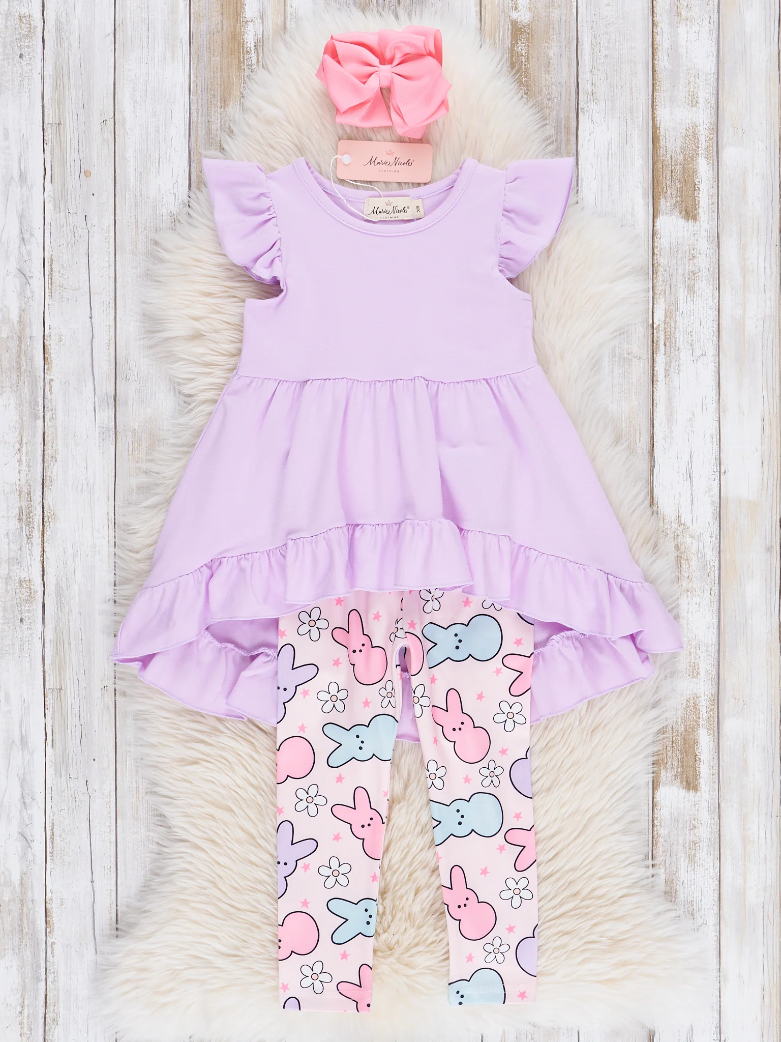 Lilac & Rose Star Bunnies Ruffle Outfit - Image 2